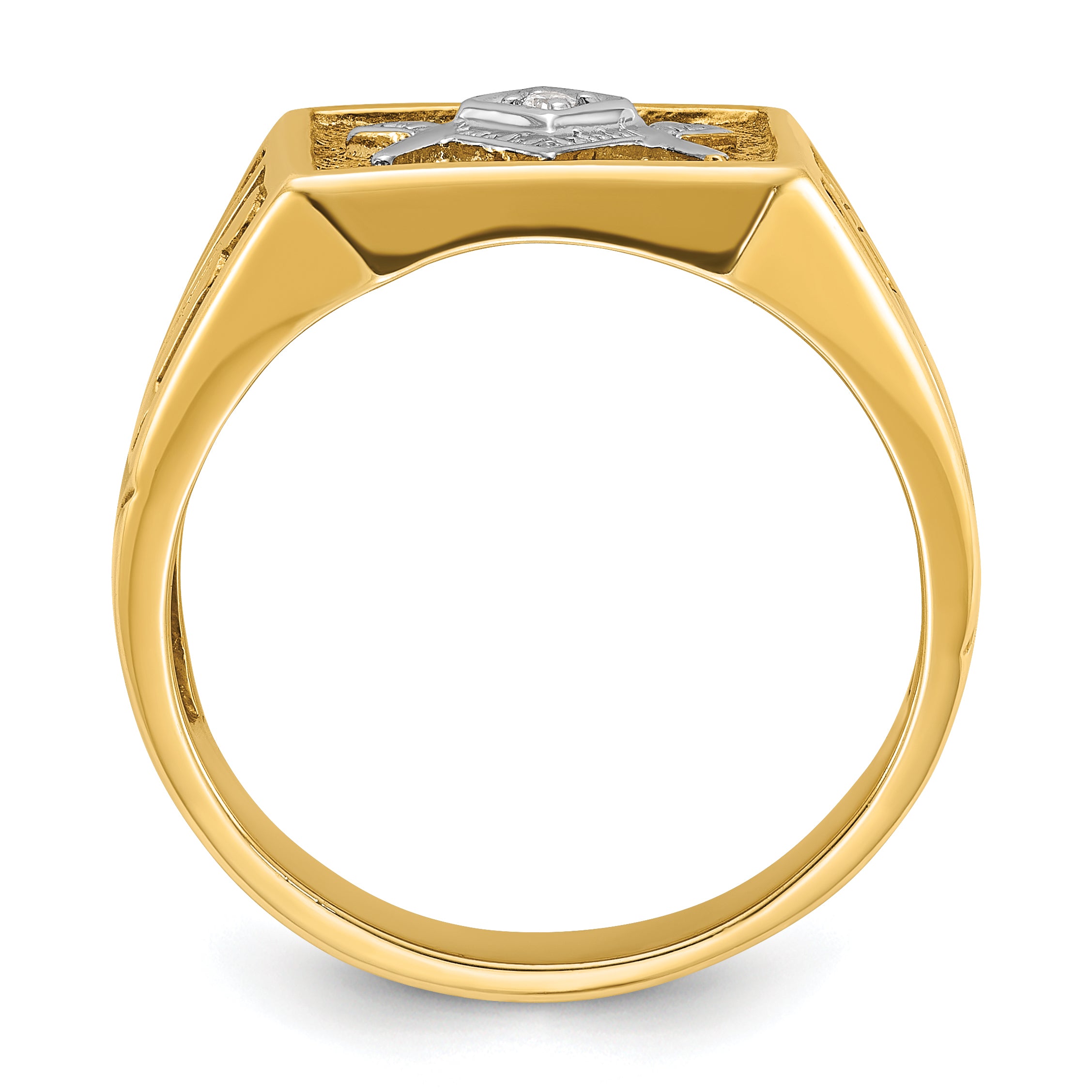 IBGoodman 10k with White Rhodium Men's Polished and Textured Diamond Blue Lodge Master Masonic Ring - 10