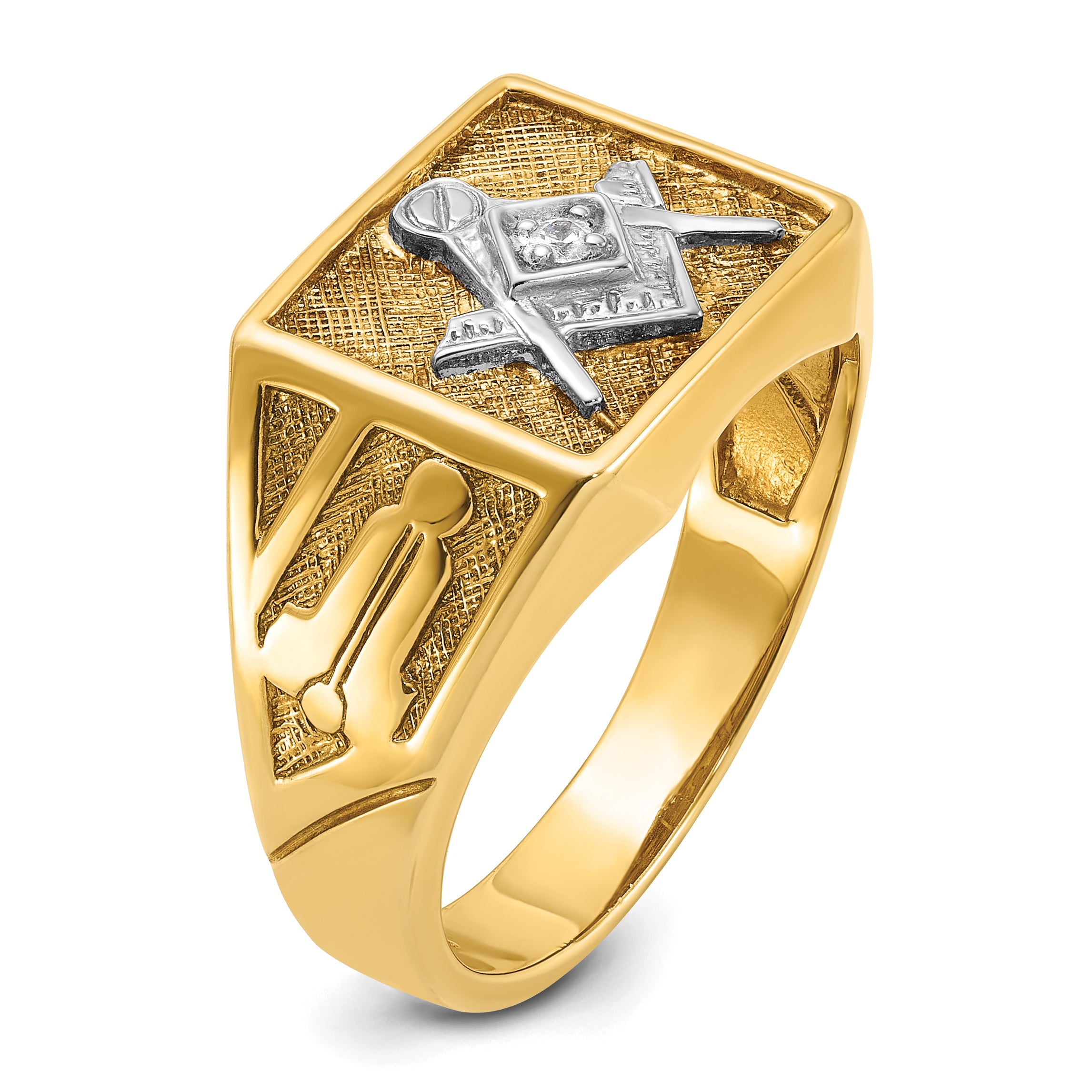 IBGoodman 10k with White Rhodium Men's Polished and Textured Diamond Blue Lodge Master Masonic Ring - 10