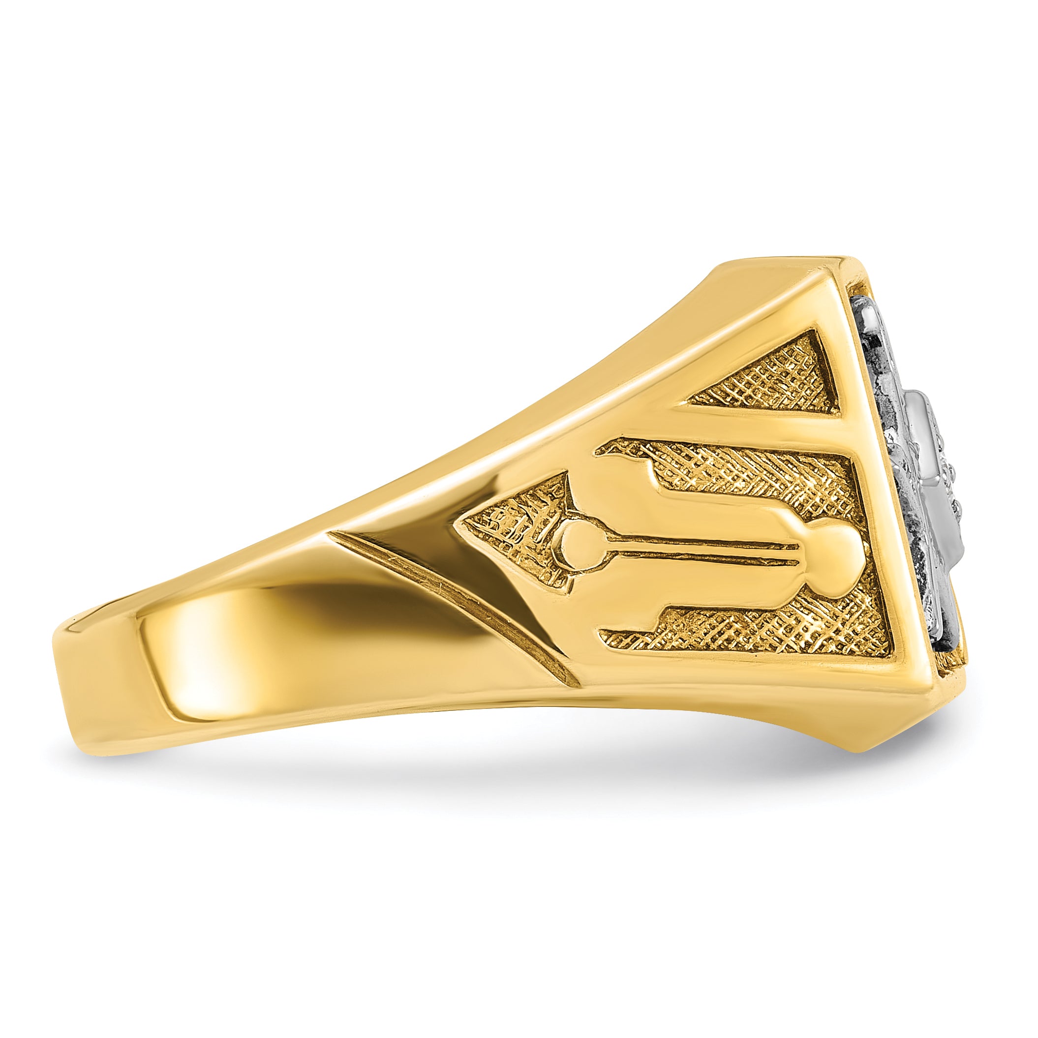 IBGoodman 10k with White Rhodium Men's Polished and Textured Diamond Blue Lodge Master Masonic Ring - 10