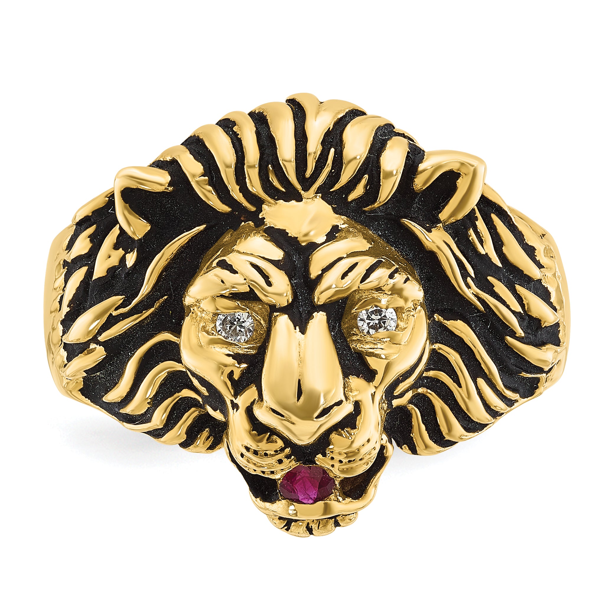 10k IBGoodman Men's Diamond and Ruby Antiqued Lion Complete Ring