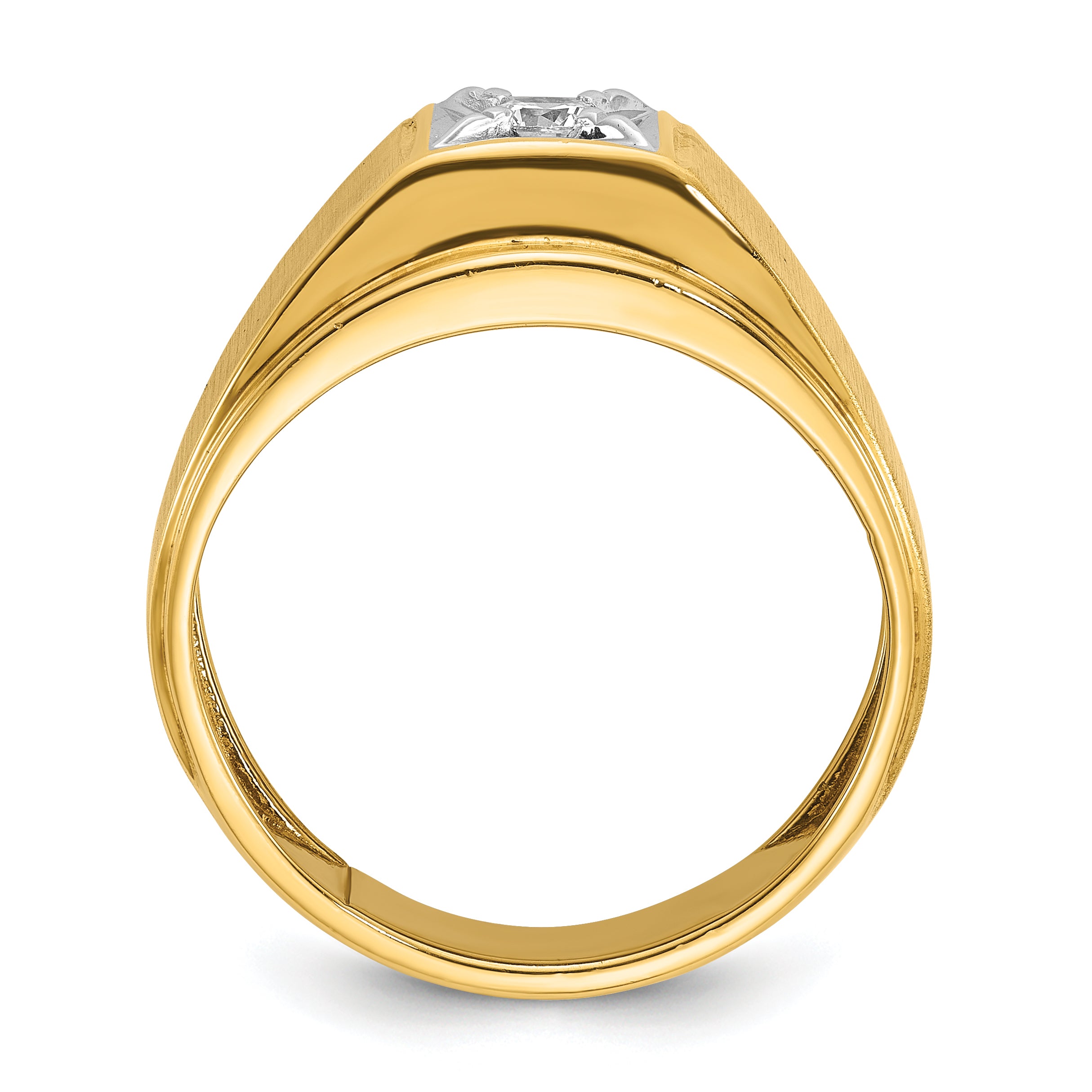 10k Two-tone IBGoodman Men's Polished and Satin Diamond Complete Ring