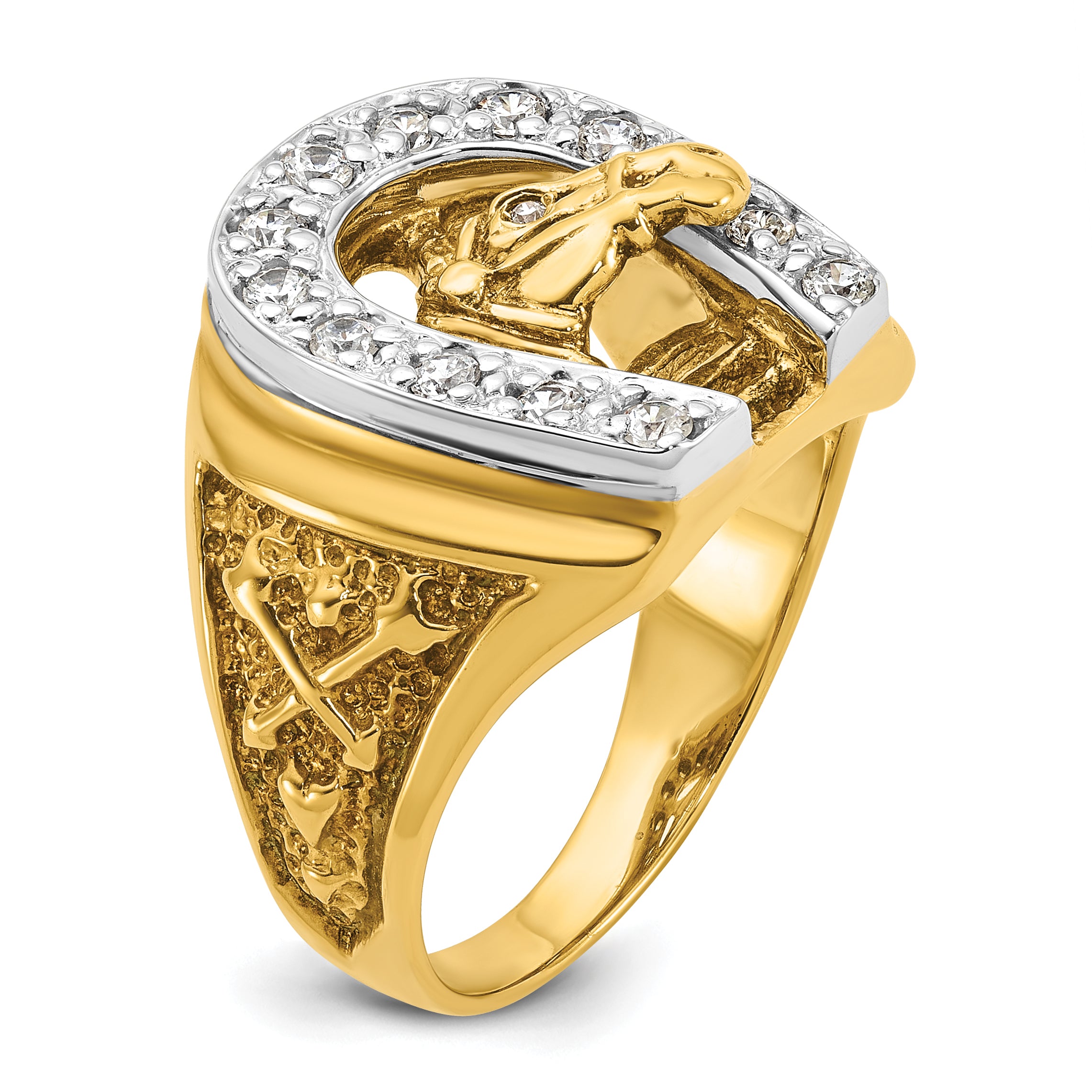10k Two-tone IBGoodman Men's Horse and Horseshoe Diamond Complete Ring