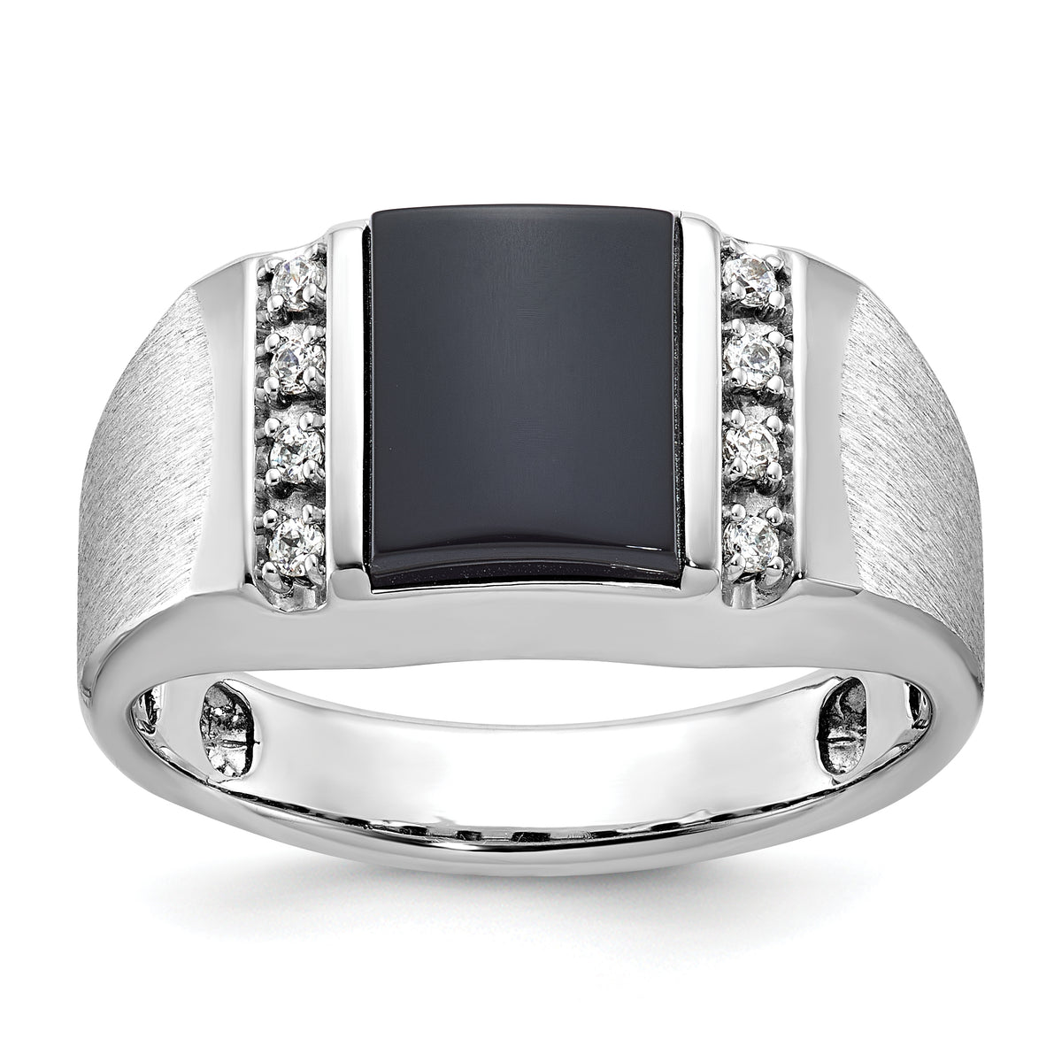 10k White Gold IBGoodman Men's Satin Onyx and Diamond Complete Ring