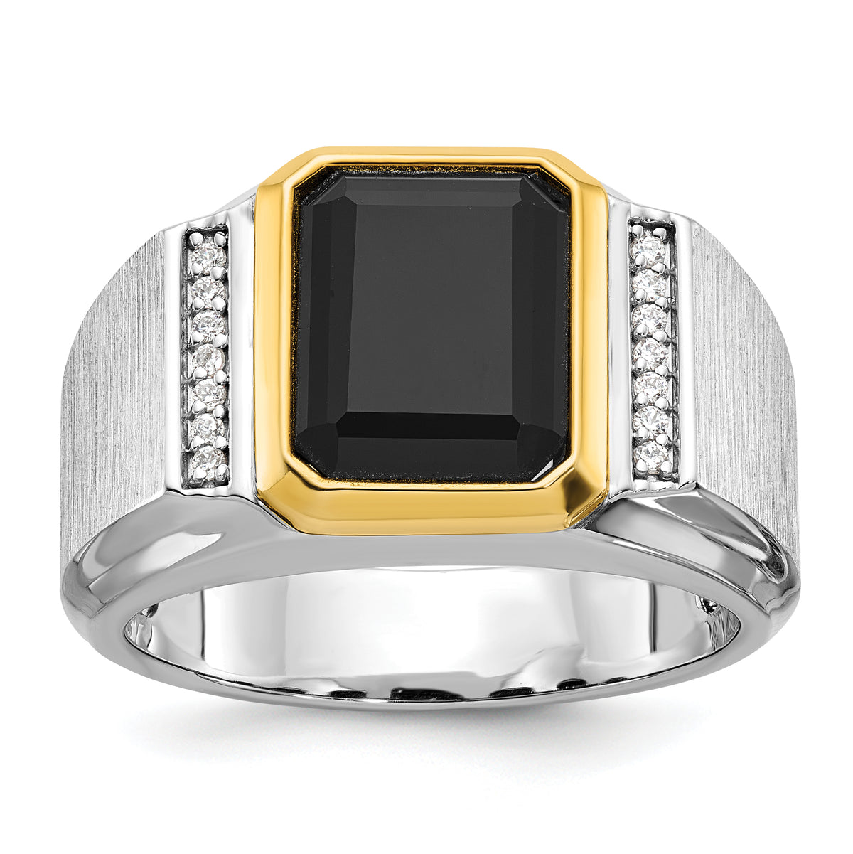 10k Two-tone IBGoodman Men's Polished and Satin Onyx Diamond Complete Ring