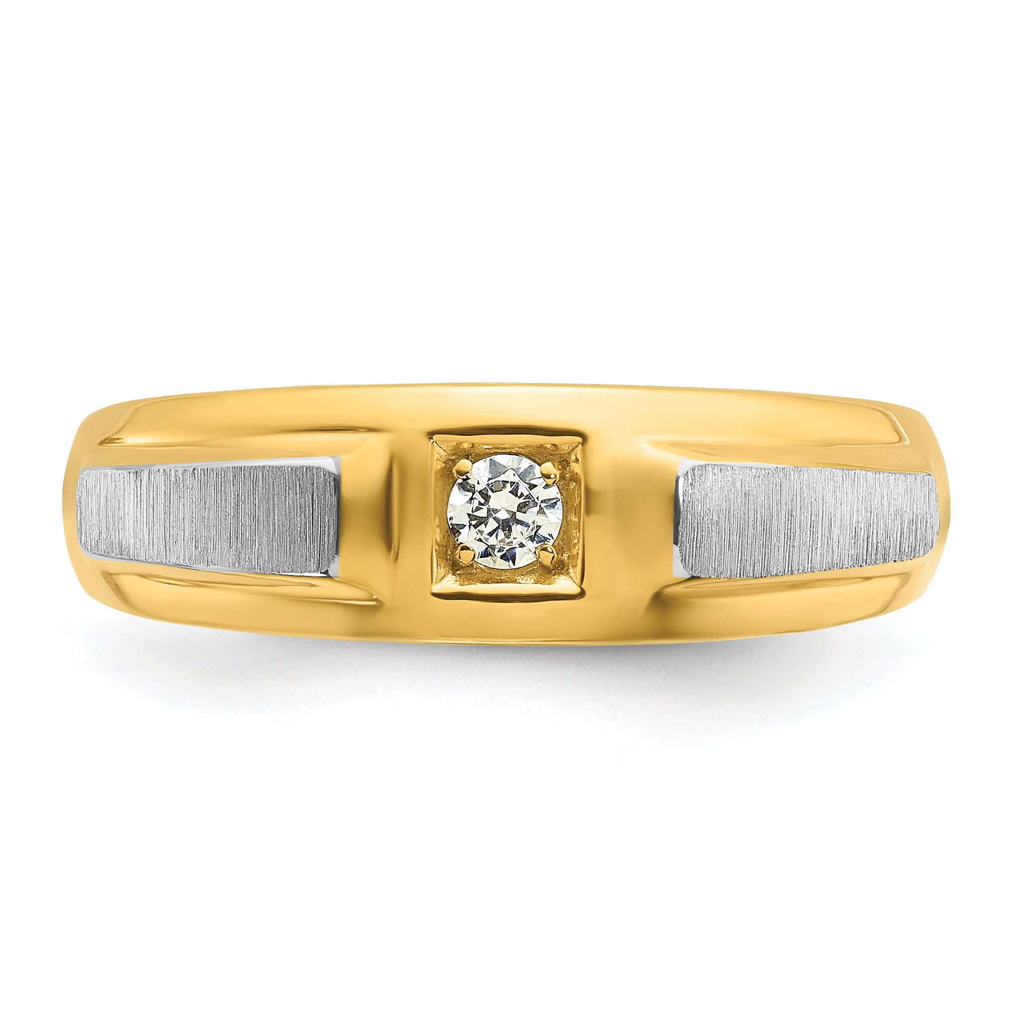 10k Two-tone IBGoodman Men's Polished and Satin Diamond Complete Ring