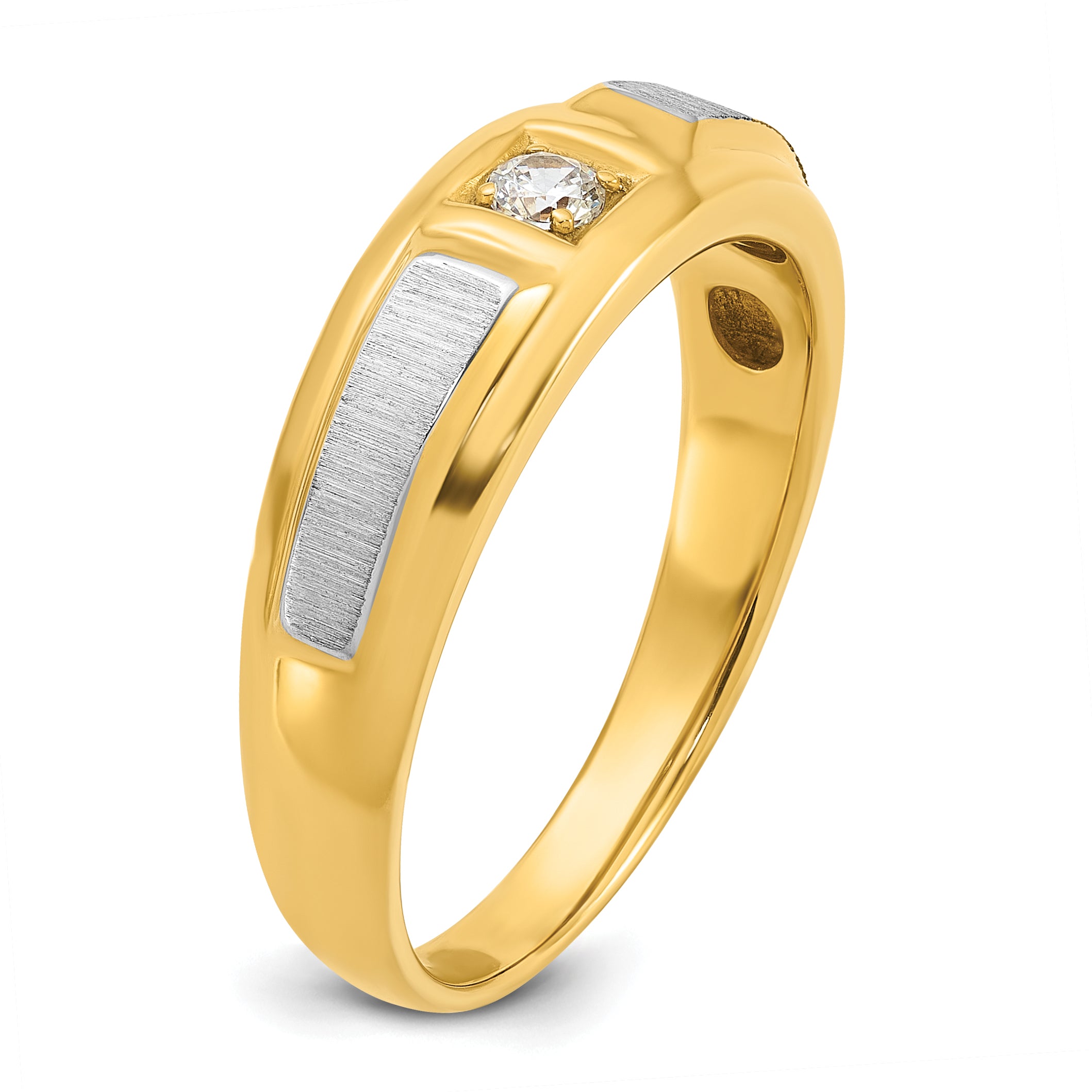 10k Two-tone IBGoodman Men's Polished and Satin Diamond Complete Ring