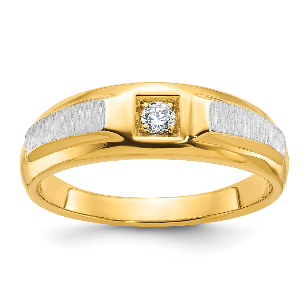 10k Two-tone IBGoodman Men's Polished and Satin Diamond Complete Ring