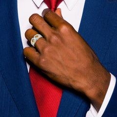 10k Two-tone IBGoodman Men's Polished and Satin Diamond Complete Ring