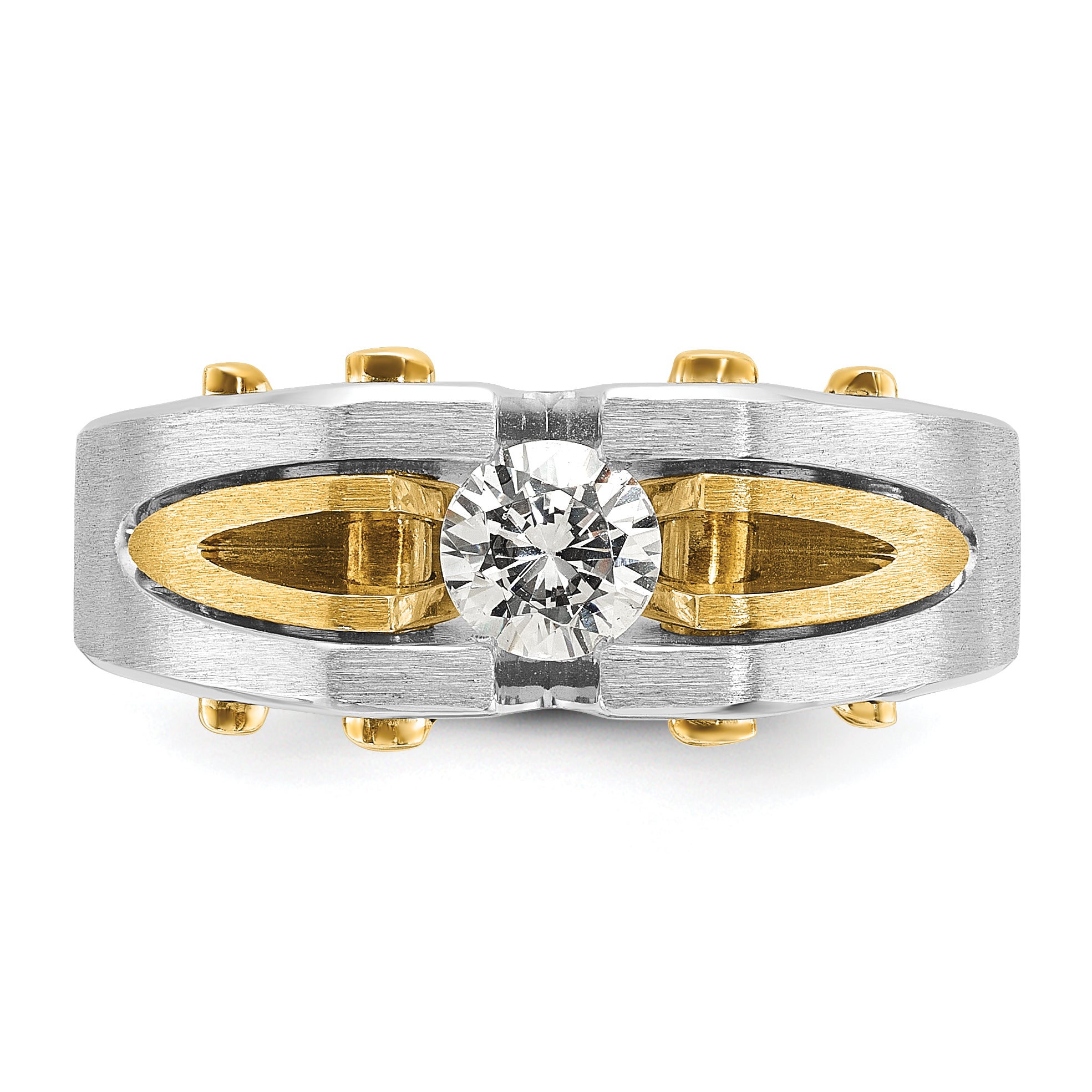 10k Two-tone IBGoodman Men's Polished and Satin Diamond Complete Ring