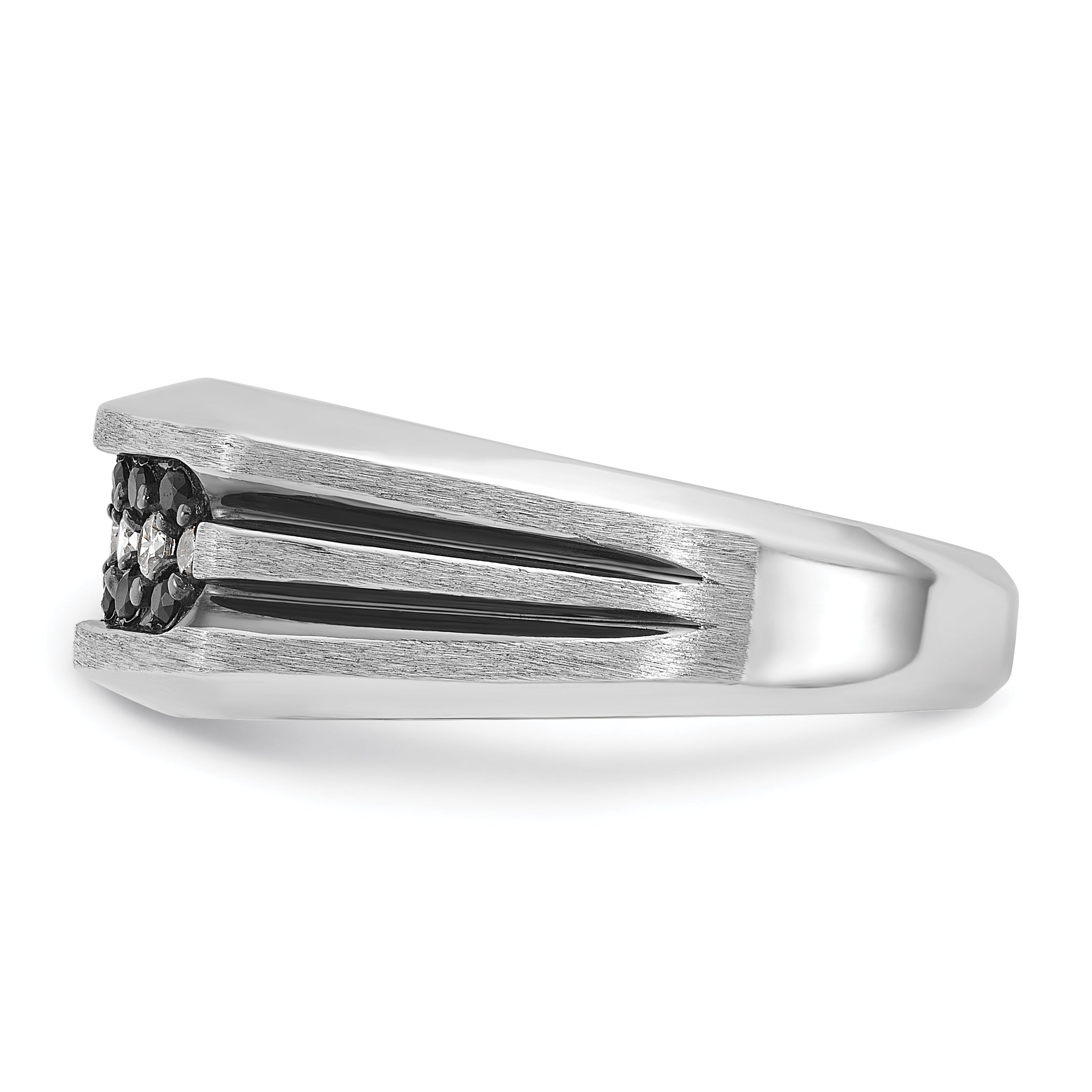 IBGoodman 10k White Gold with Black Rhodium Men's Polished Satin and Grooved 1/2 Carat A Quality Black and White Diamond Ring