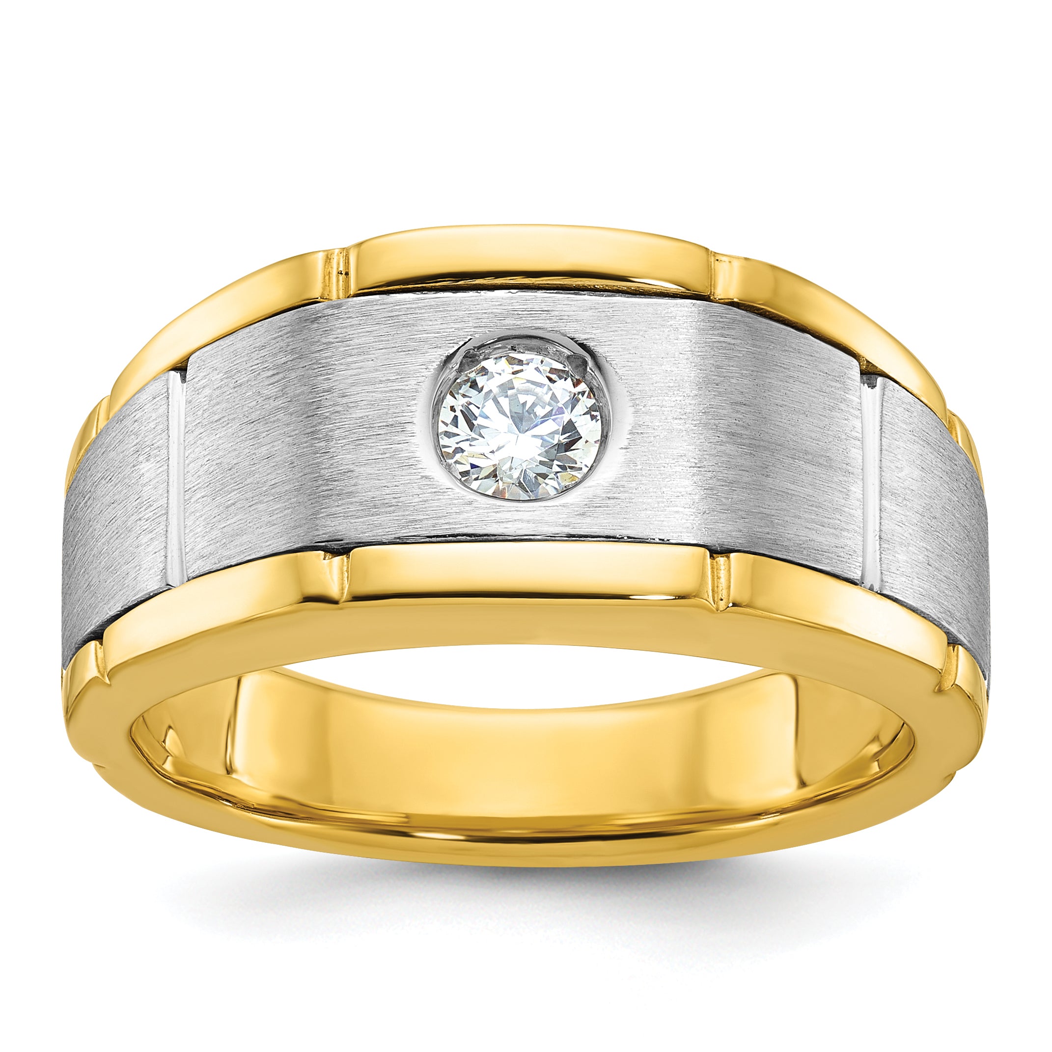 10k Two-tone IBGoodman Men's Polished and Satin Diamond Complete Ring