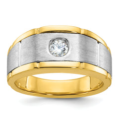 10k Two-tone IBGoodman Men's Polished and Satin Diamond Complete Ring