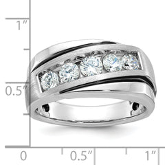 IBGoodman 10k White Gold with Black Rhodium Men's Polished Satin and Grooved 1 Carat A Quality Diamond Ring