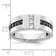 IBGoodman 10k White Gold Men's Polished and Grooved Black and White 1 Carat A Quality Diamond Ring