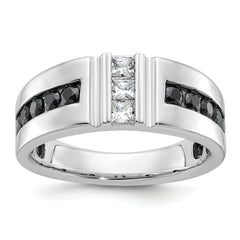 IBGoodman 10k White Gold Men's Polished and Grooved Black and White 1 Carat A Quality Diamond Ring