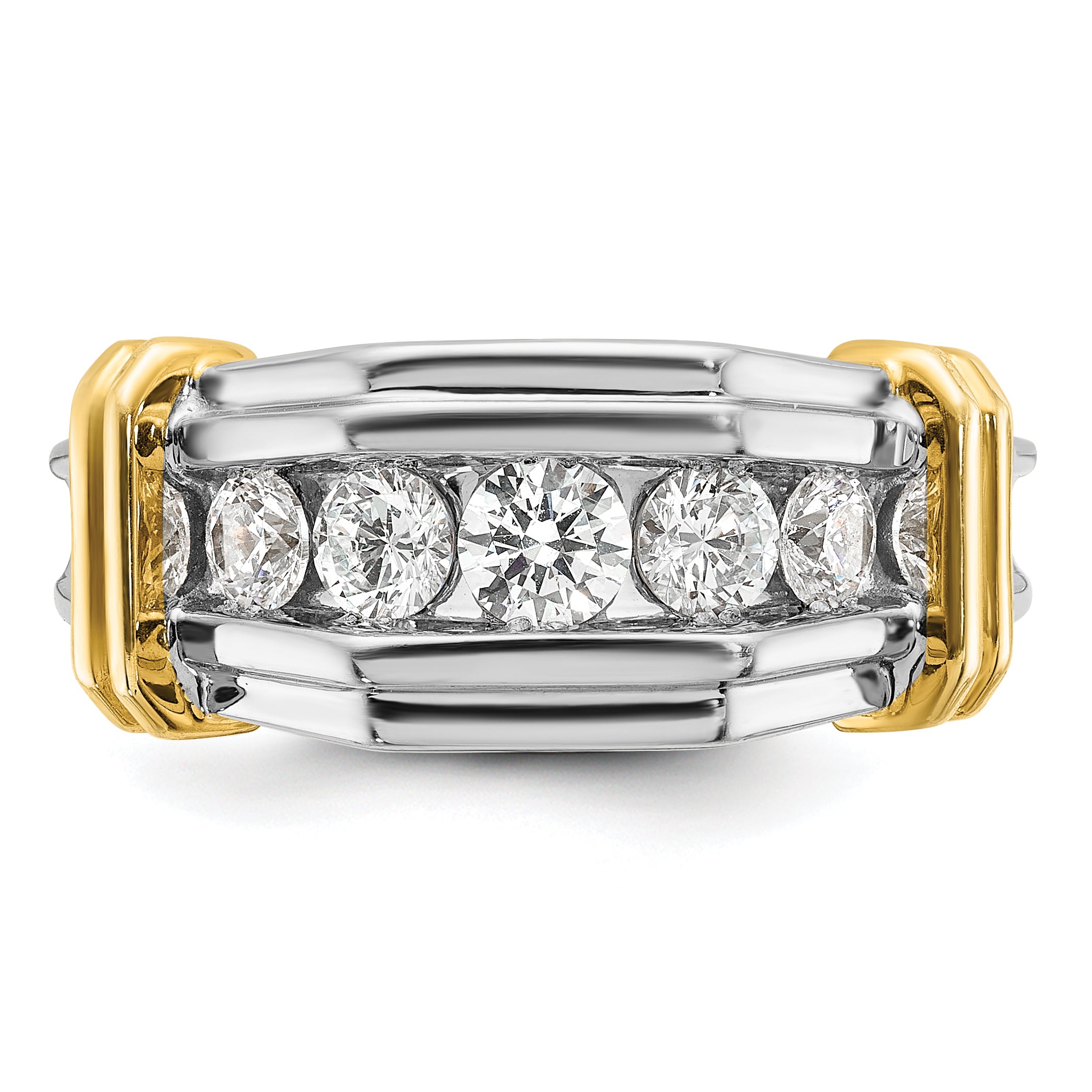 True Origin IBGoodman 14k Two-tone Men's Polished and Grooved 5-Stone 1 Carat Lab Grown Diamond Ring