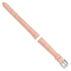 12mm Pink Crocodile Grain Chronograph Leather with Silver-tone Buckle 6.75 inch Watch Band