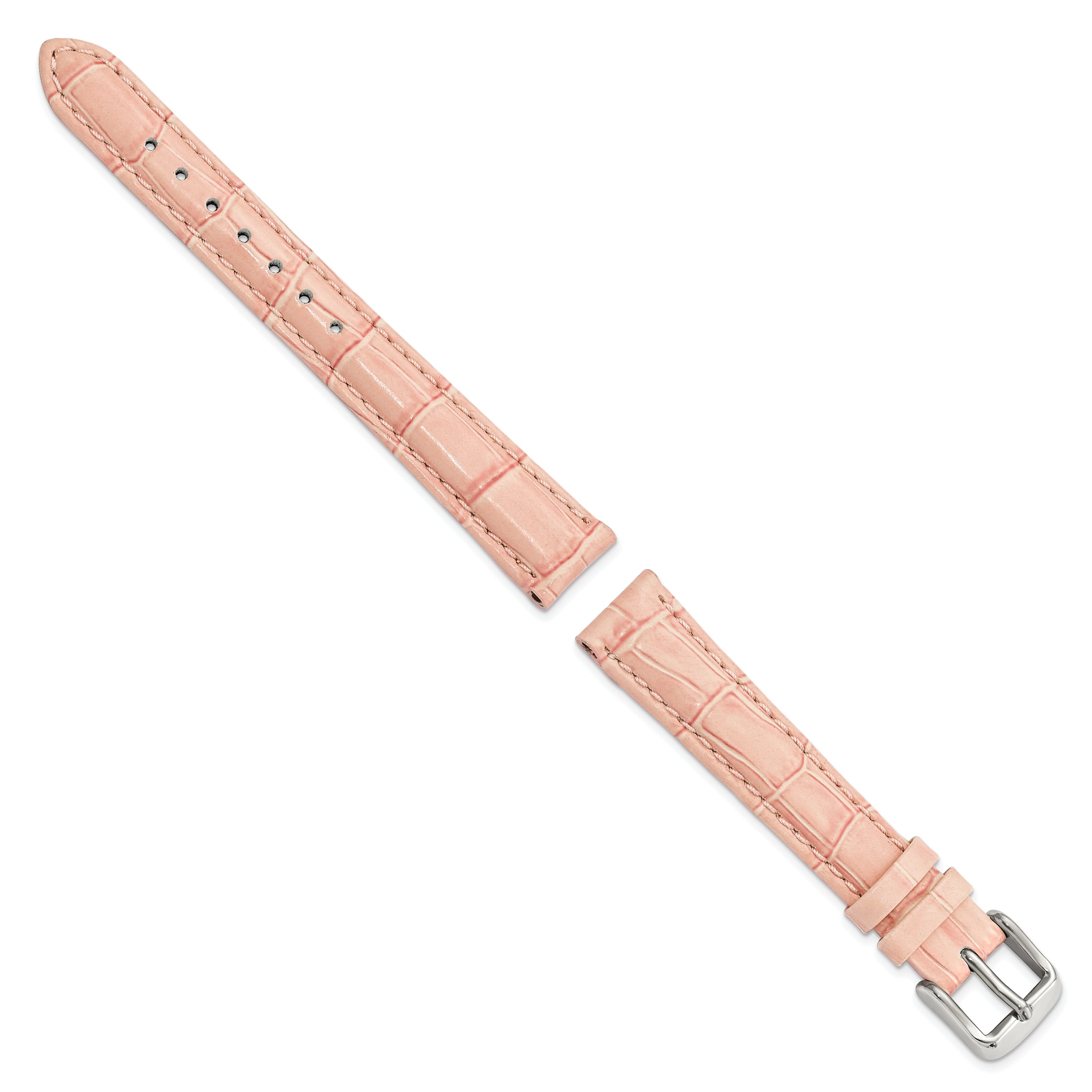 12mm Pink Crocodile Grain Chronograph Leather with Silver-tone Buckle 6.75 inch Watch Band