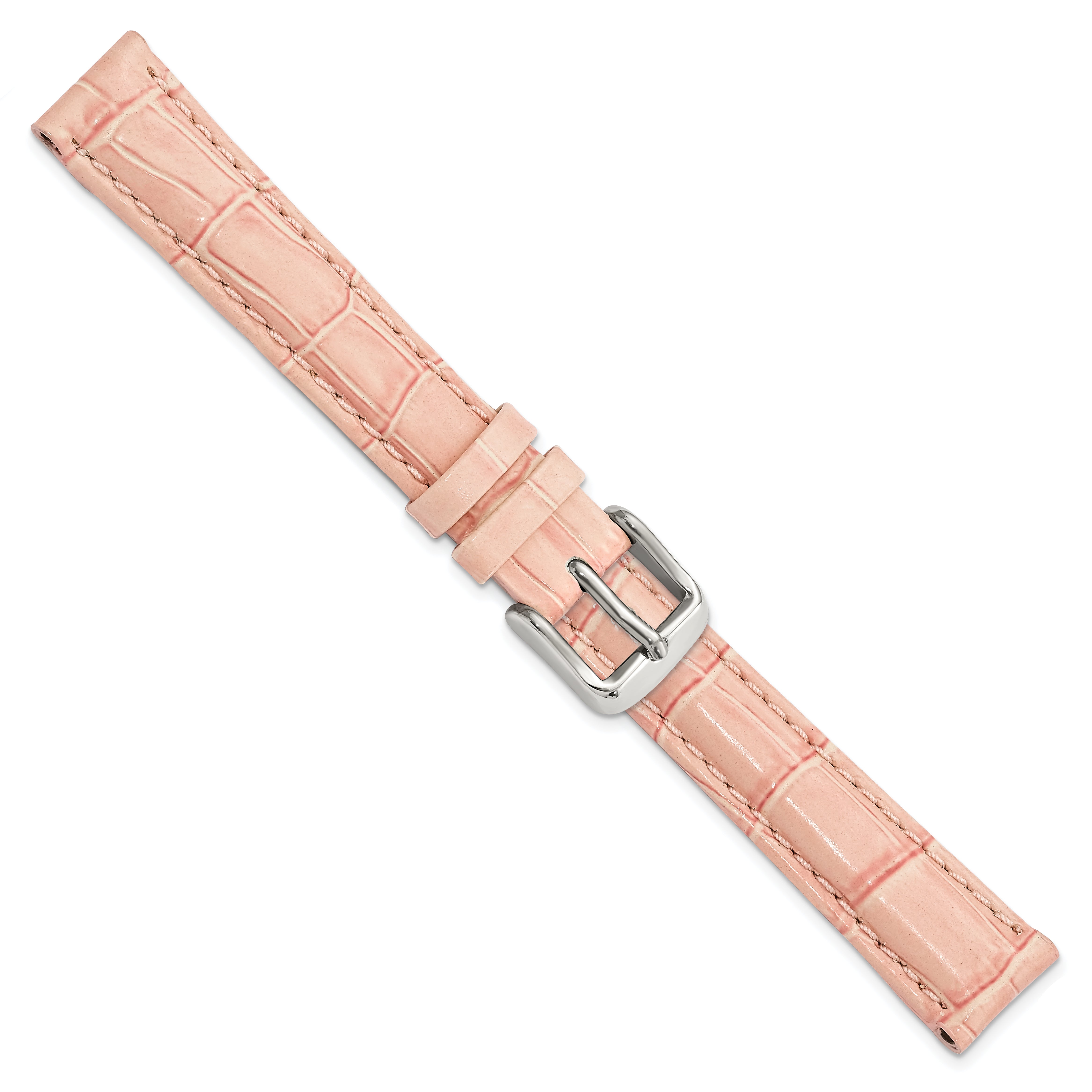 12mm Pink Crocodile Grain Chronograph Leather with Silver-tone Buckle 6.75 inch Watch Band