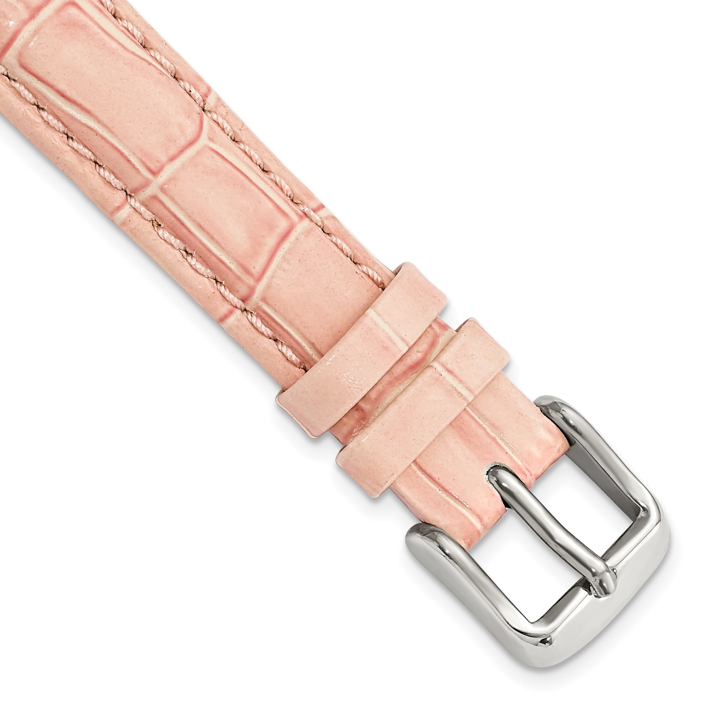 DeBeer 14mm Pink Crocodile Grain Chronograph Leather with Silver-tone Buckle 6.75 inch Watch Band