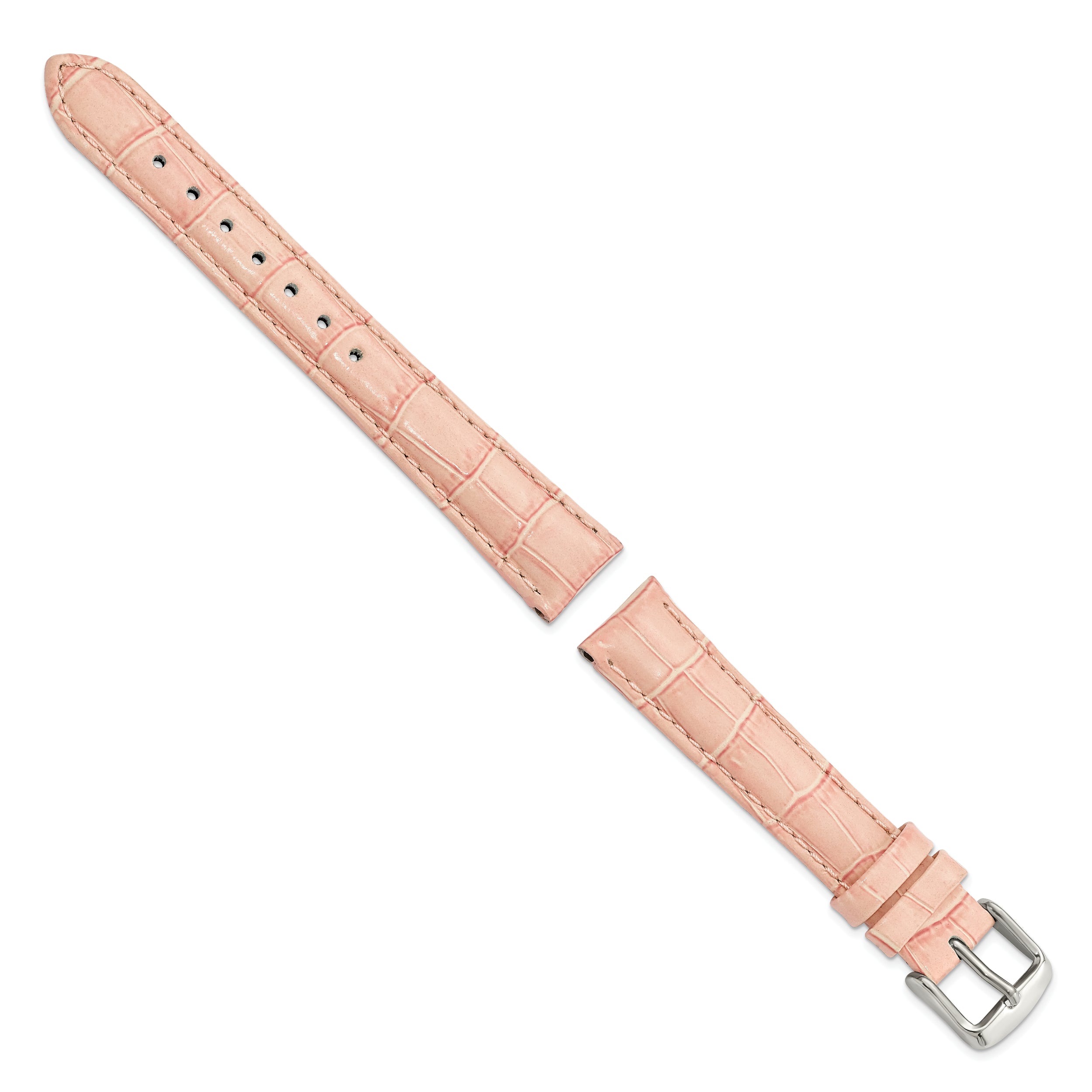 12mm Pink Crocodile Grain Chronograph Leather with Silver-tone Buckle 6.75 inch Watch Band