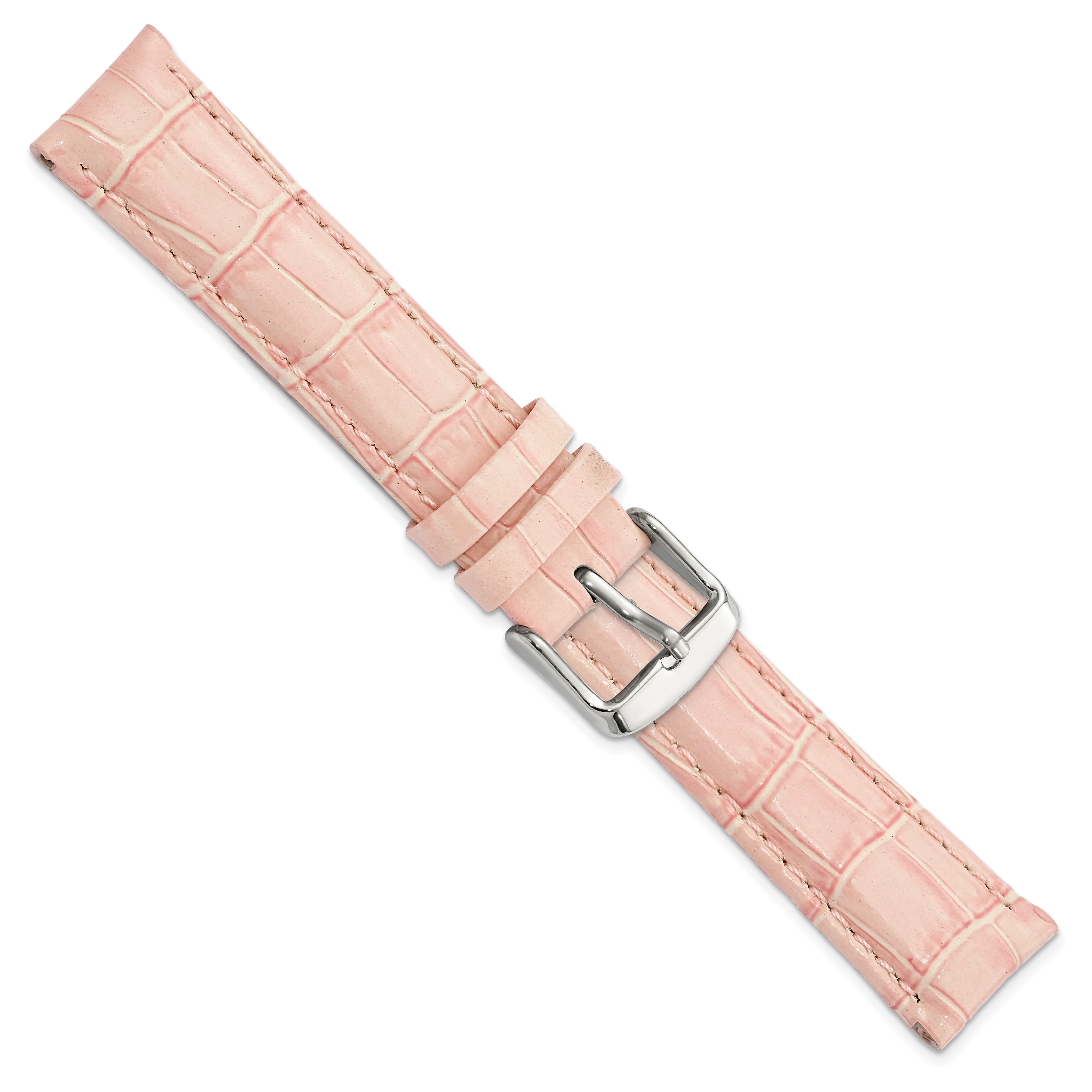 12mm Pink Crocodile Grain Chronograph Leather with Silver-tone Buckle 6.75 inch Watch Band