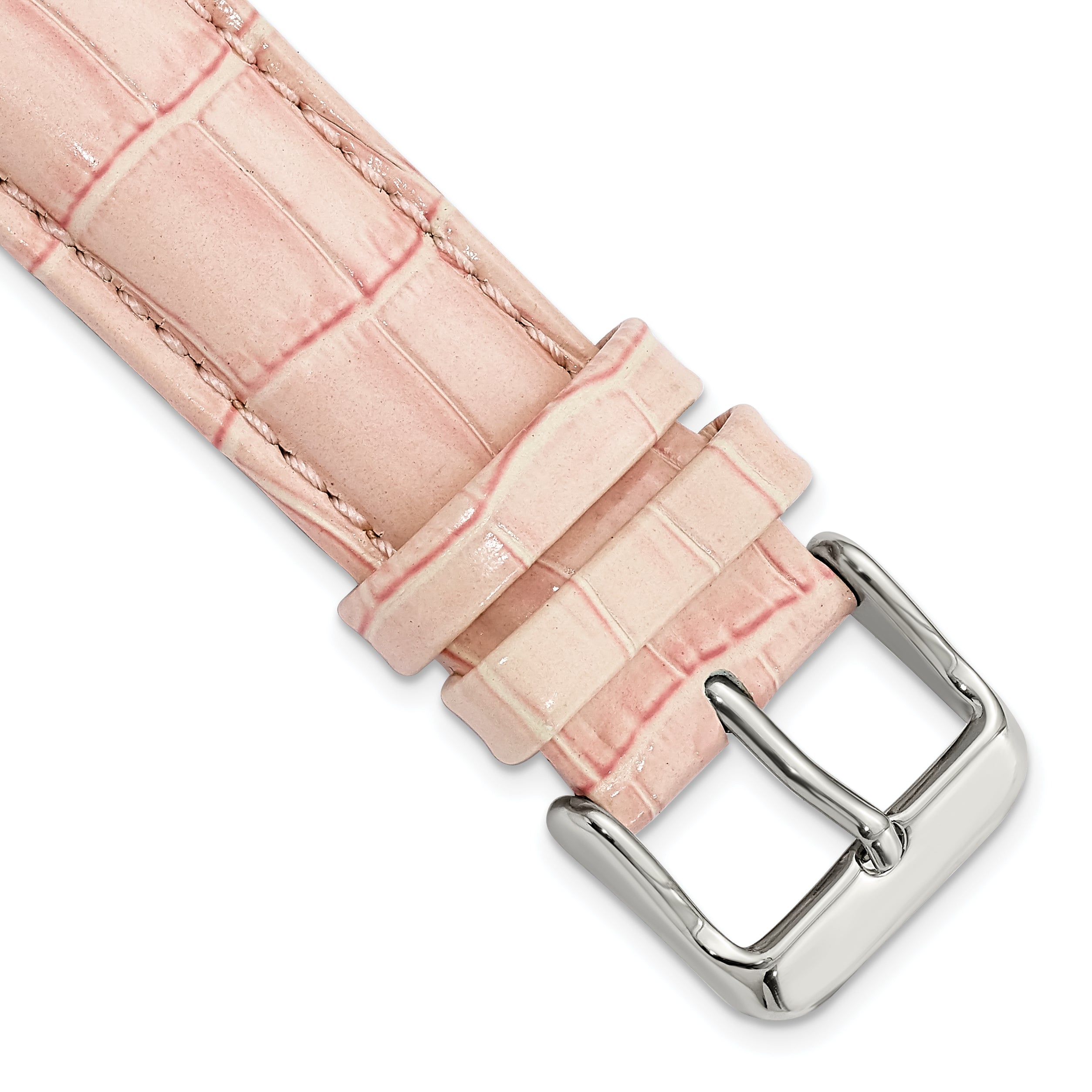 DeBeer 24mm Pink Crocodile Grain Chronograph Leather with Silver-tone Buckle 7.5 inch Watch Band