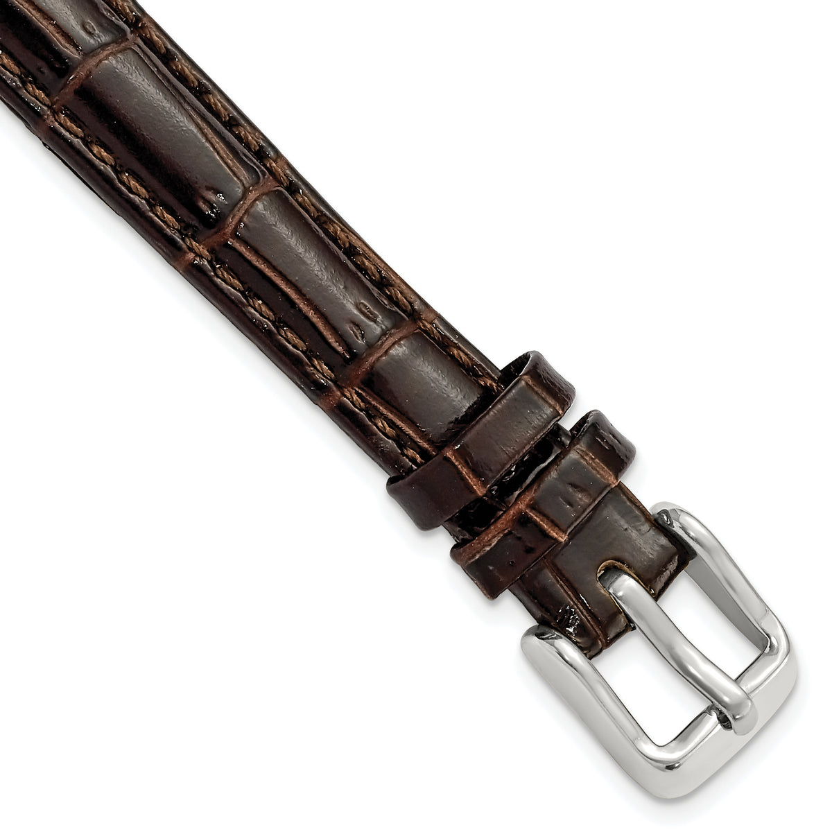 DeBeer 12mm Dark Brown Crocodile Grain Chronograph Leather with Silver-tone Buckle 6.75 inch Watch Band