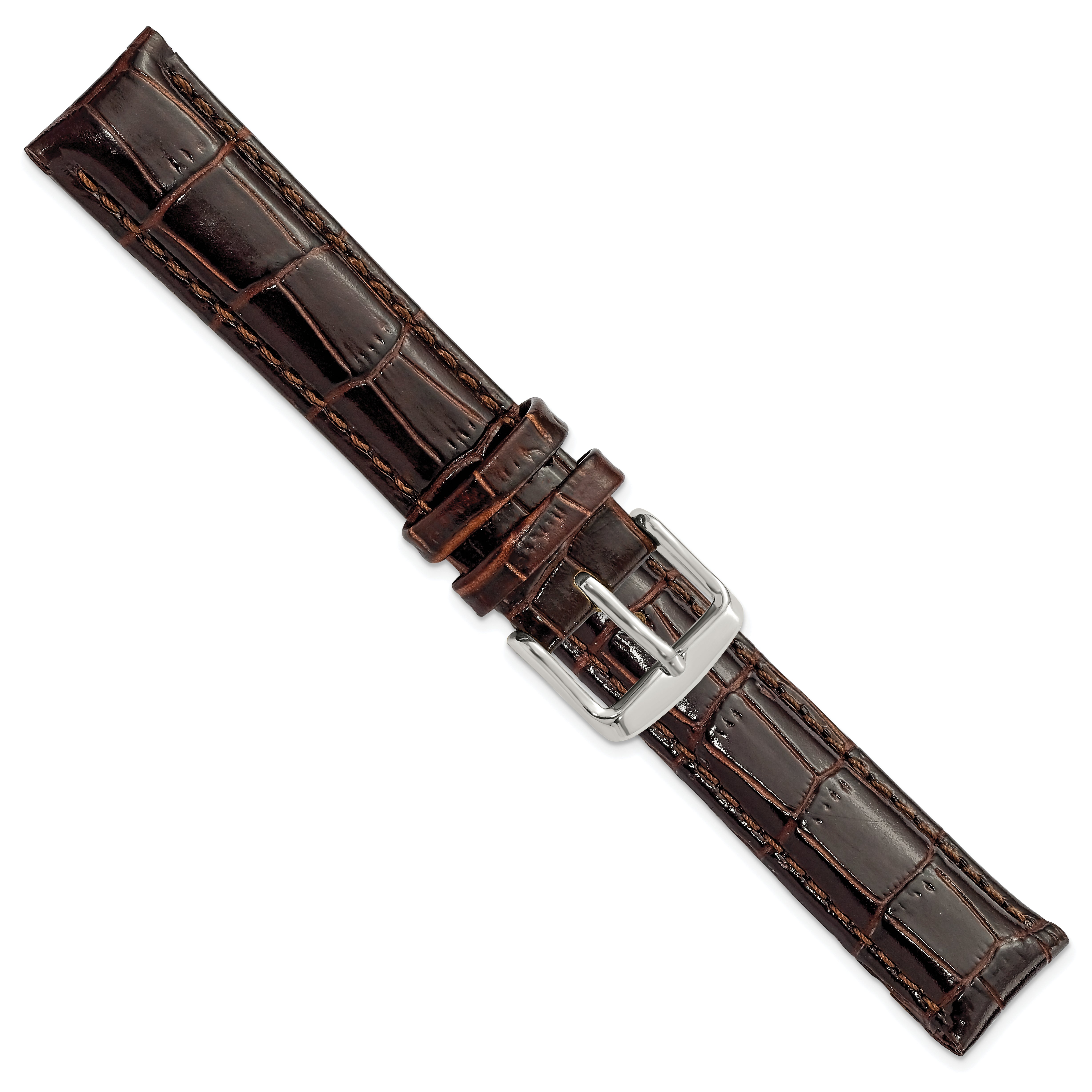 12mm Dark Brown Crocodile Grain Chronograph Leather with Silver-tone Buckle 6.75 inch Watch Band