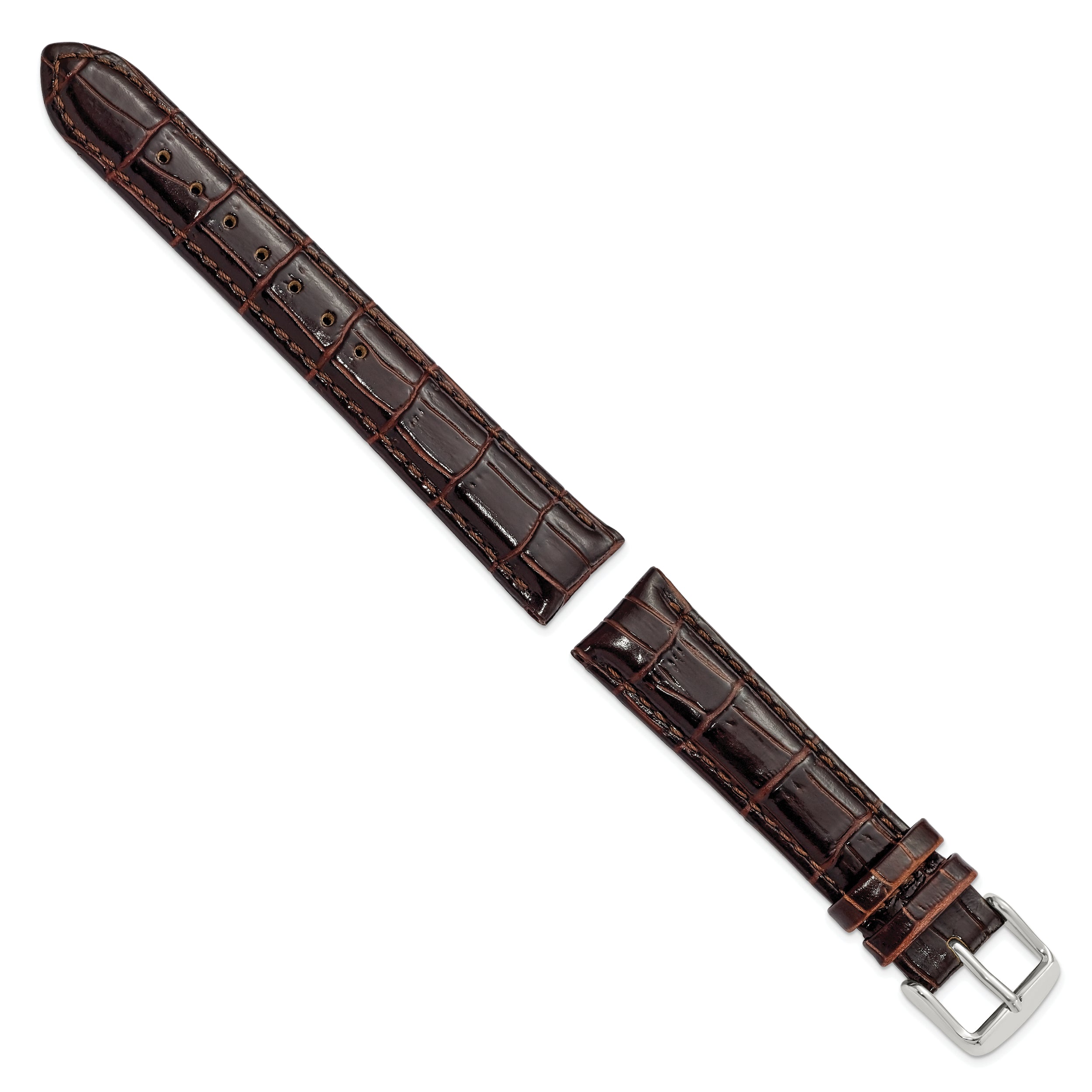 12mm Dark Brown Crocodile Grain Chronograph Leather with Silver-tone Buckle 6.75 inch Watch Band