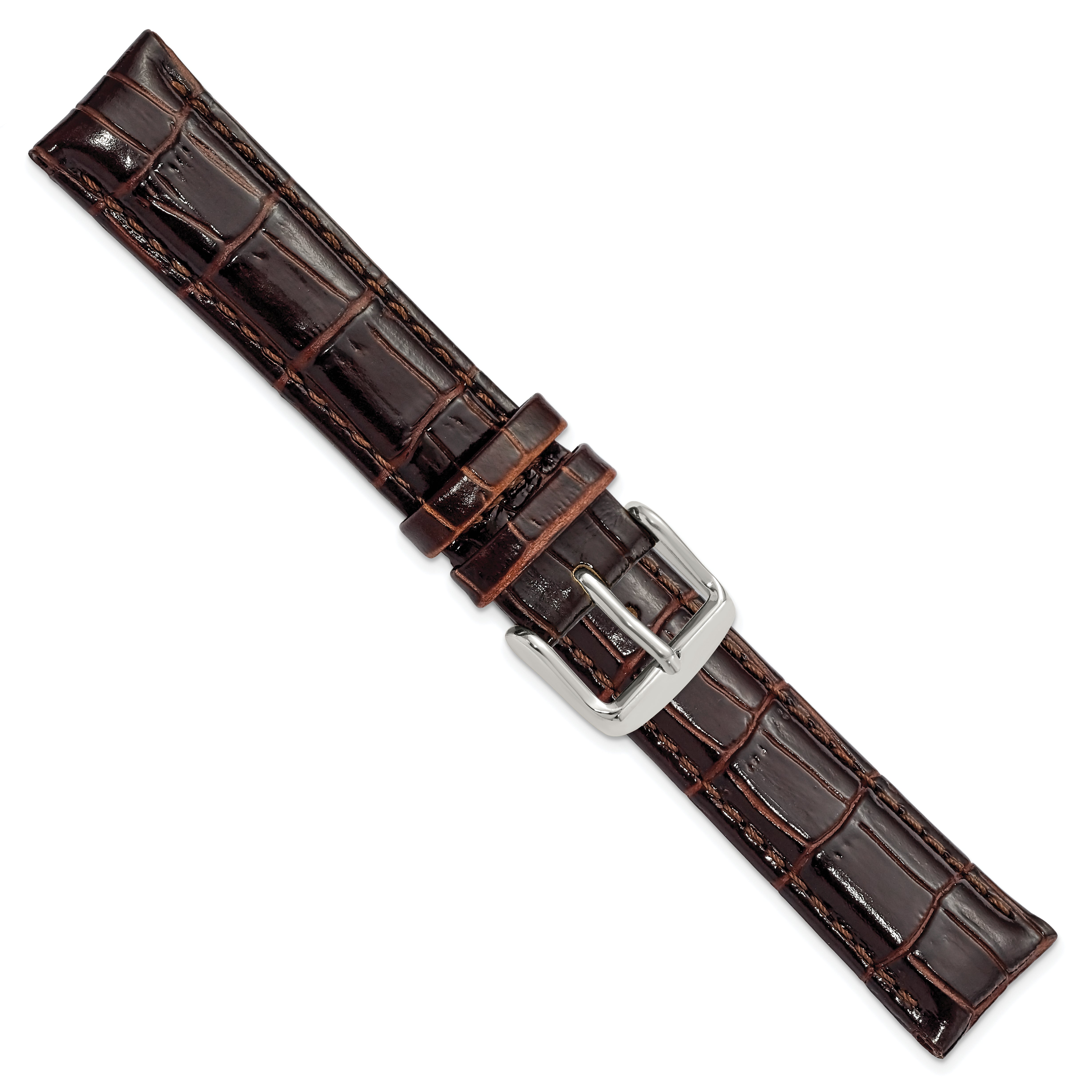 12mm Dark Brown Crocodile Grain Chronograph Leather with Silver-tone Buckle 6.75 inch Watch Band