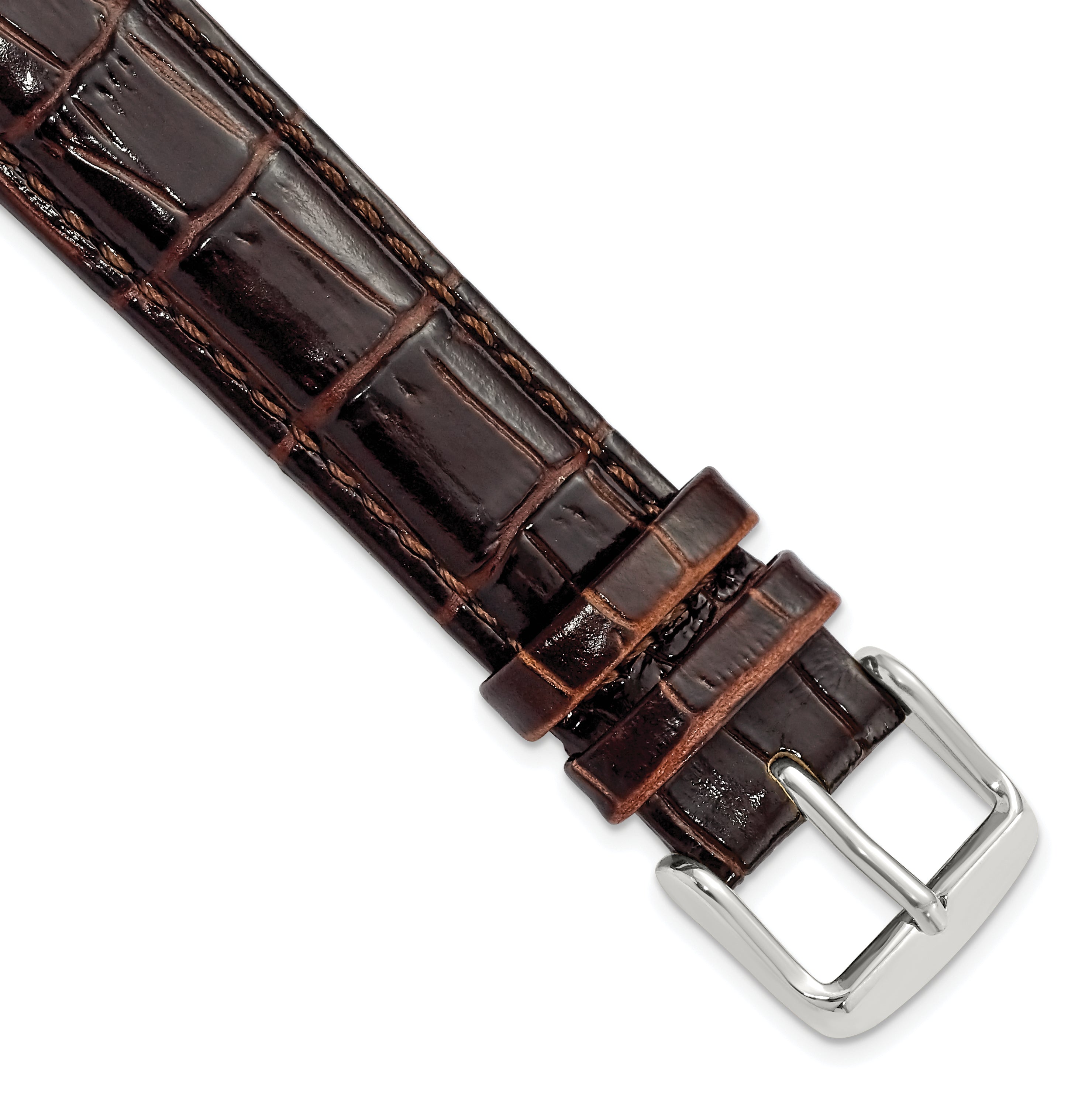 DeBeer 18mm Dark Brown Crocodile Grain Chronograph Leather with Silver-tone Buckle 7.5 inch Watch Band