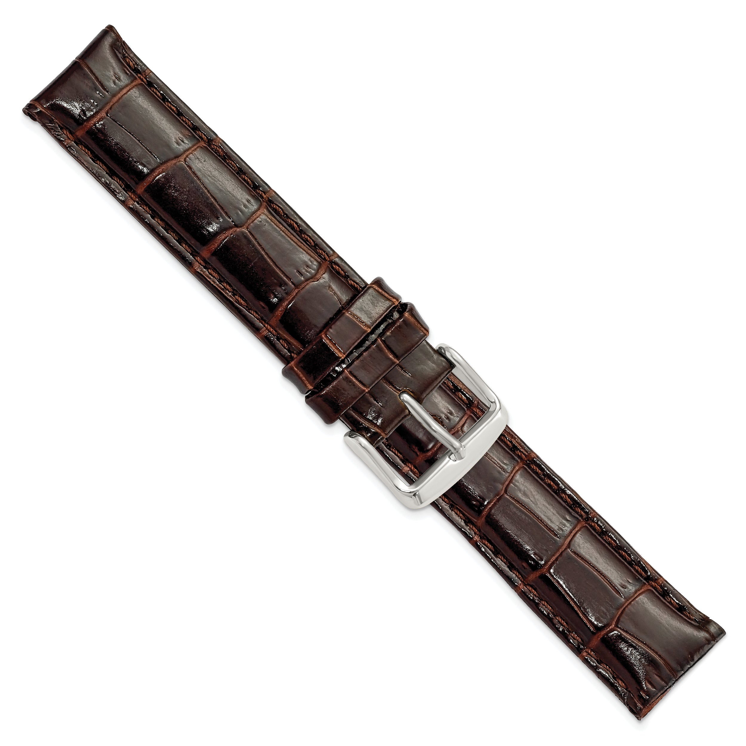 12mm Dark Brown Crocodile Grain Chronograph Leather with Silver-tone Buckle 6.75 inch Watch Band