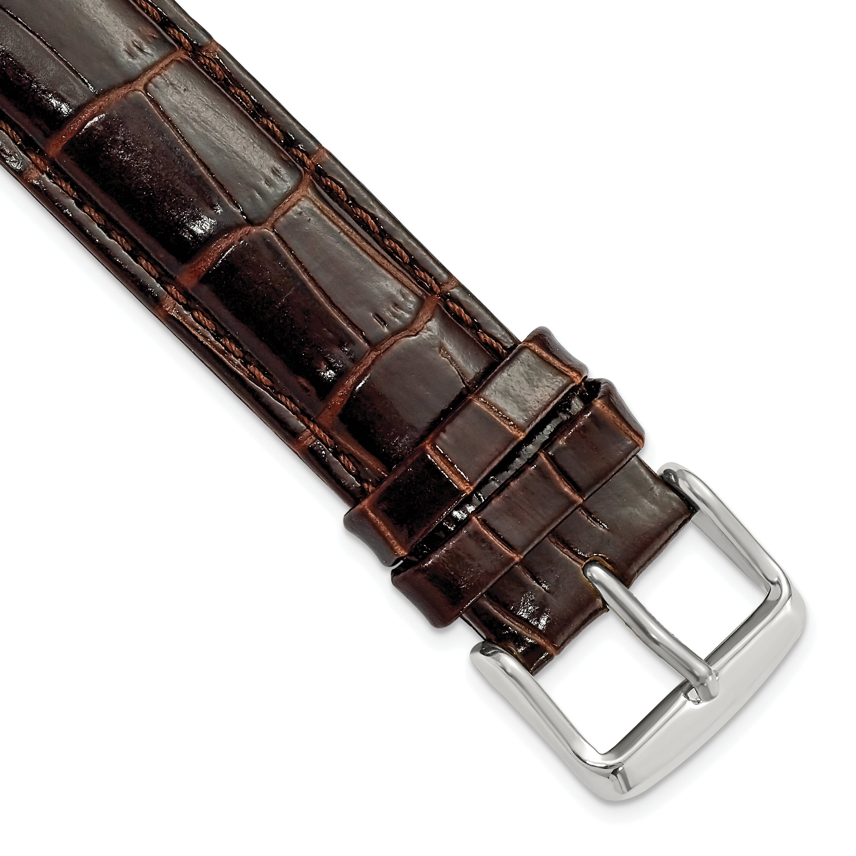 12mm Dark Brown Crocodile Grain Chronograph Leather with Silver-tone Buckle 6.75 inch Watch Band