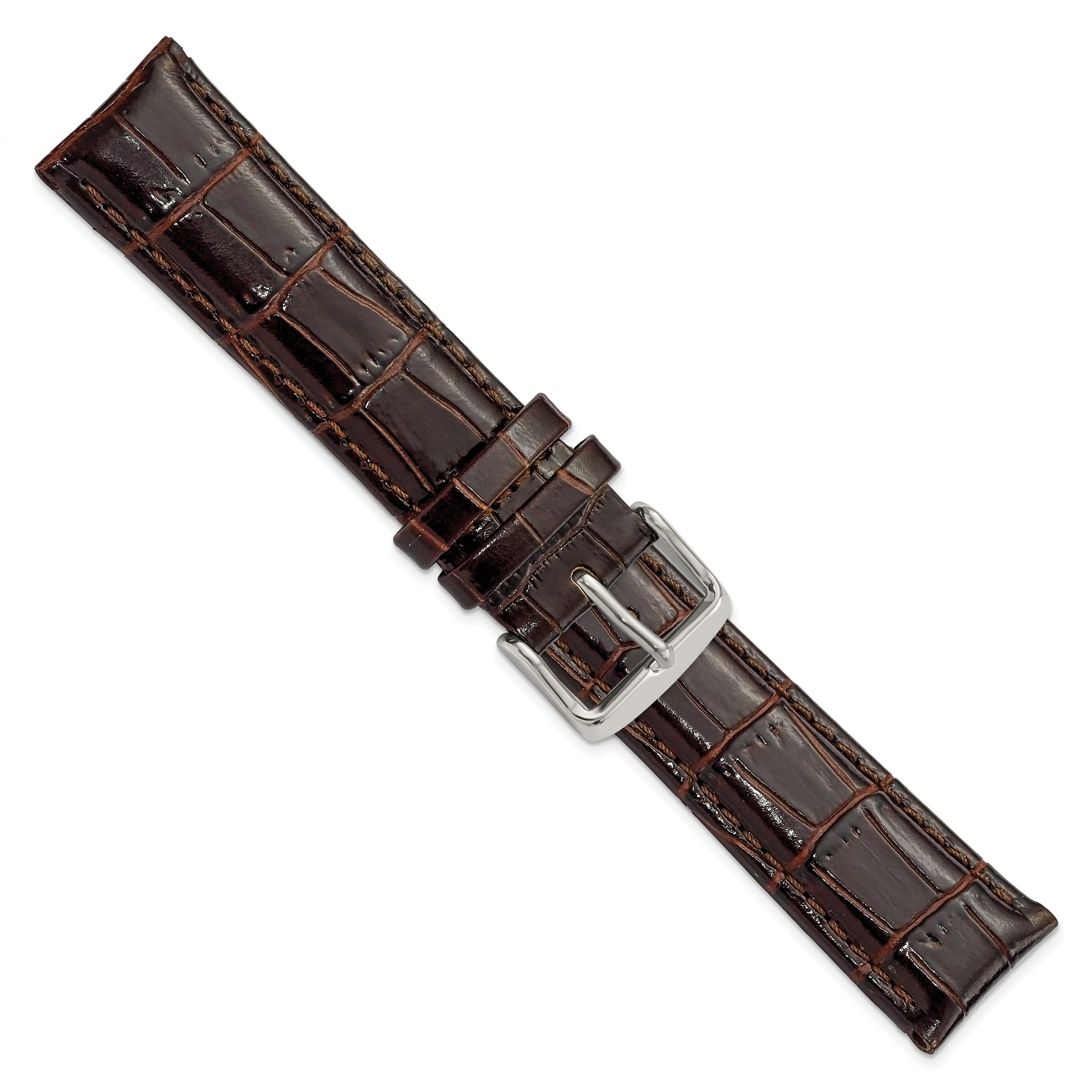 12mm Dark Brown Crocodile Grain Chronograph Leather with Silver-tone Buckle 6.75 inch Watch Band