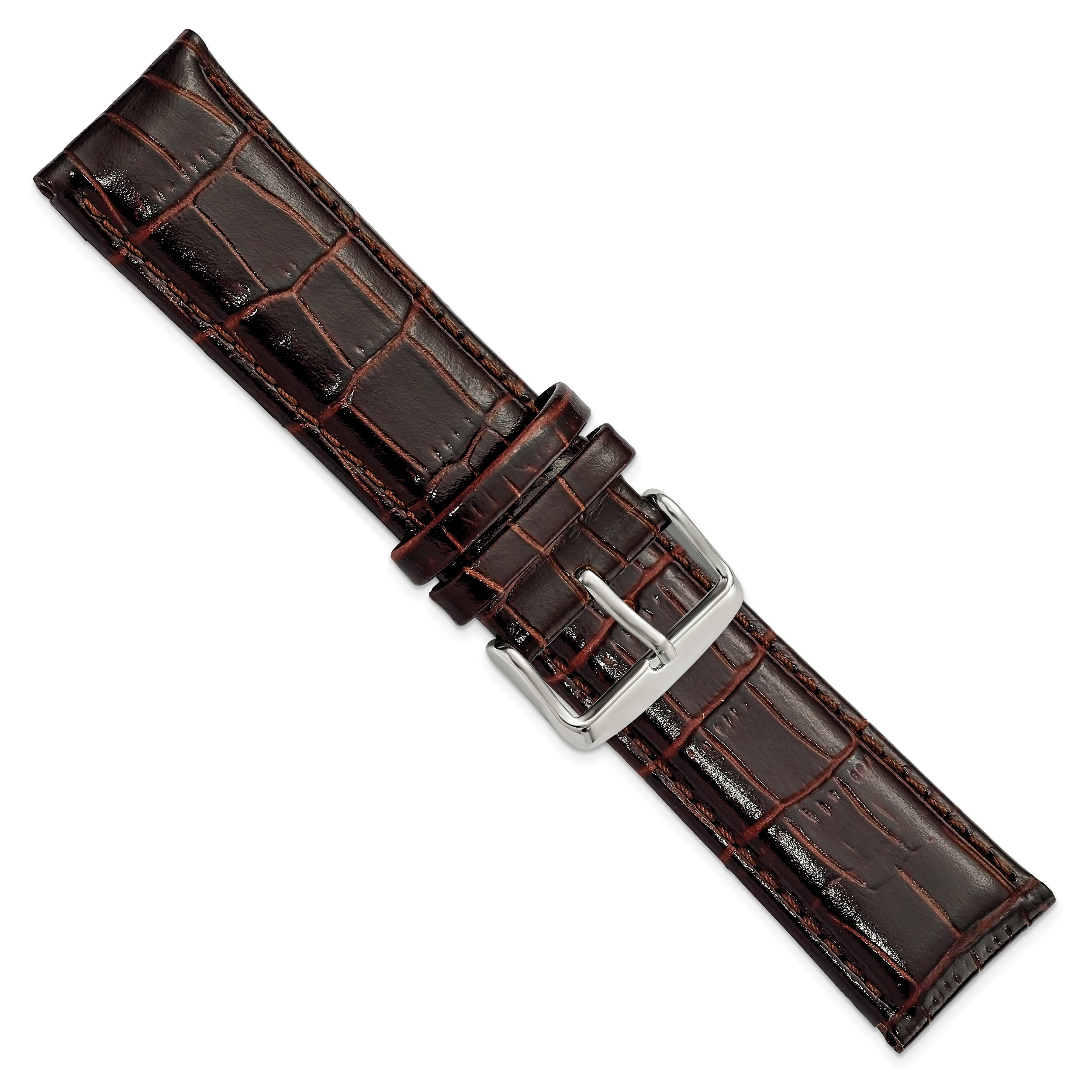 12mm Dark Brown Crocodile Grain Chronograph Leather with Silver-tone Buckle 6.75 inch Watch Band