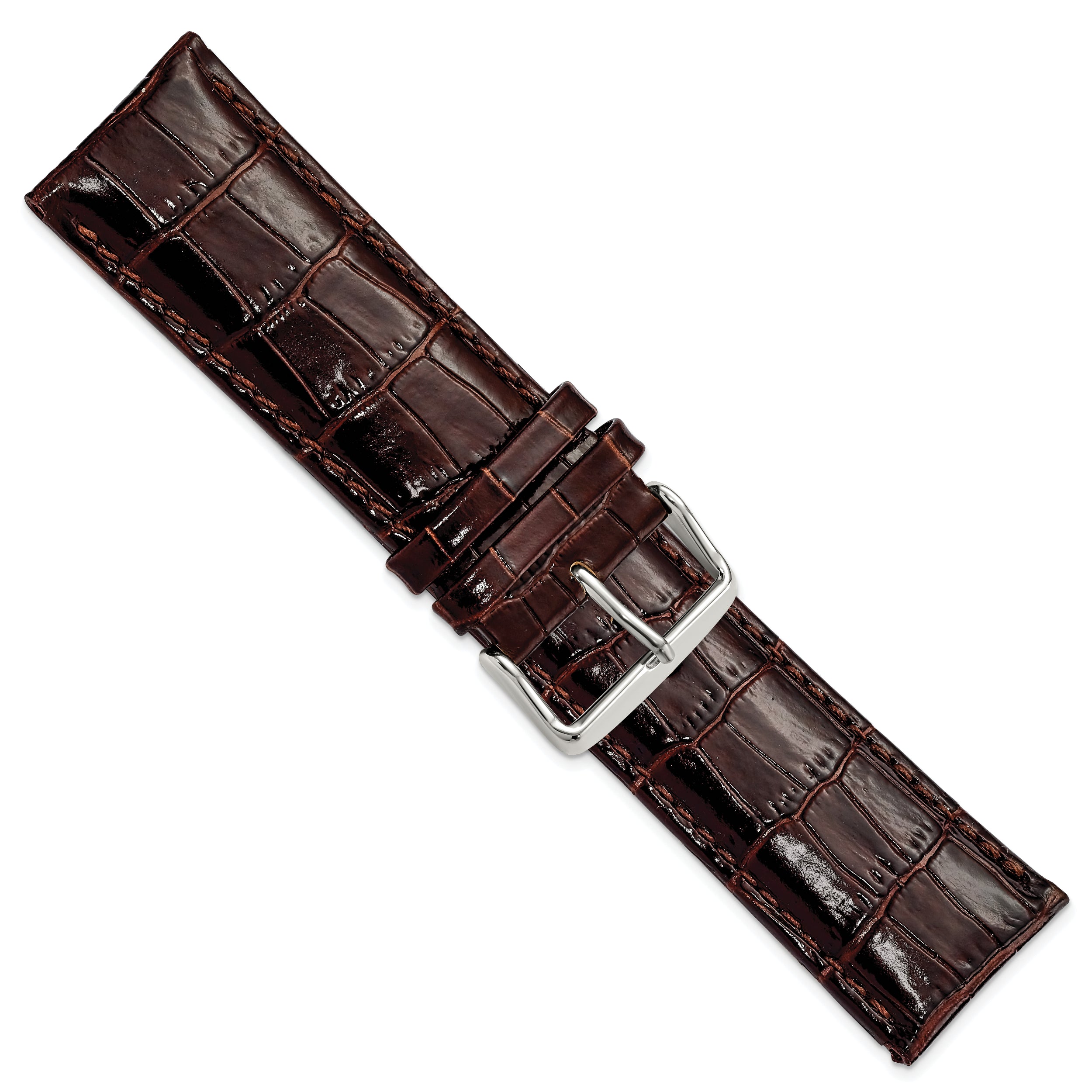 12mm Dark Brown Crocodile Grain Chronograph Leather with Silver-tone Buckle 6.75 inch Watch Band