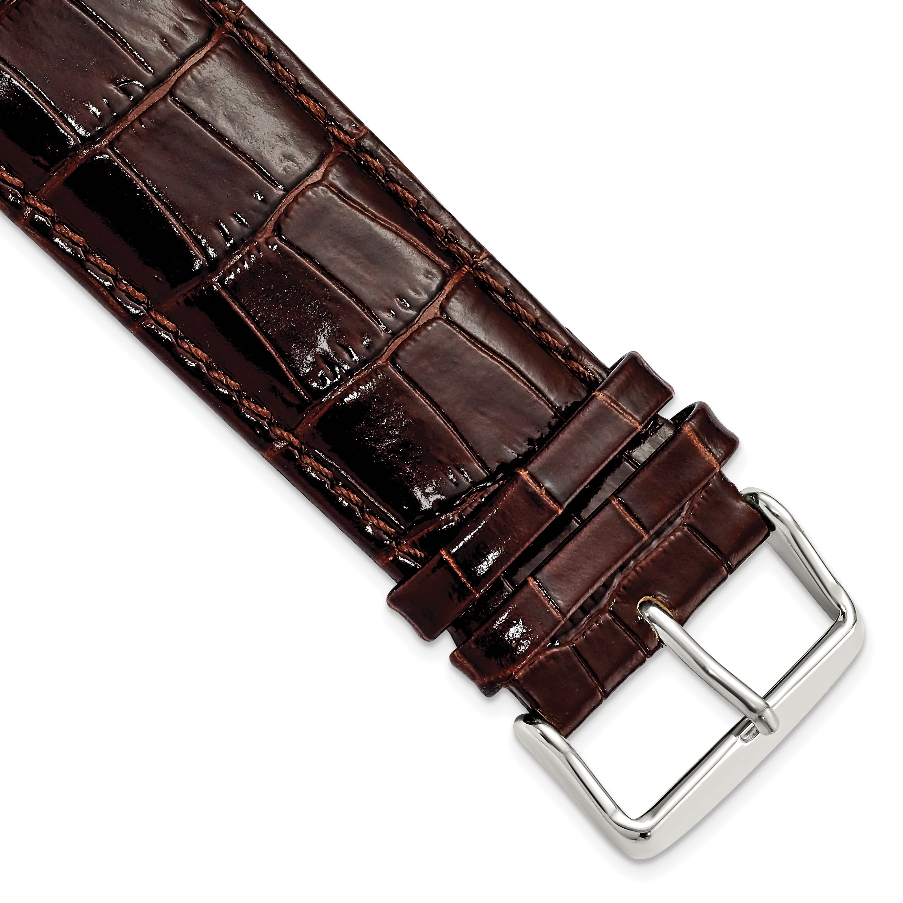 DeBeer 26mm Dark Brown Crocodile Grain Chronograph Leather with Silver-tone Buckle 7.5 inch Watch Band
