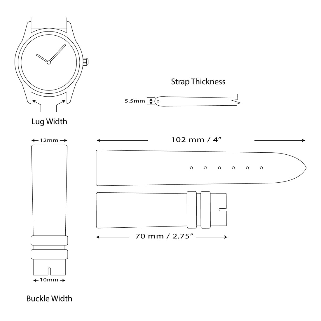 12mm Havana Crocodile Grain Chronograph Leather with Silver-tone Buckle 6.75 inch Watch Band