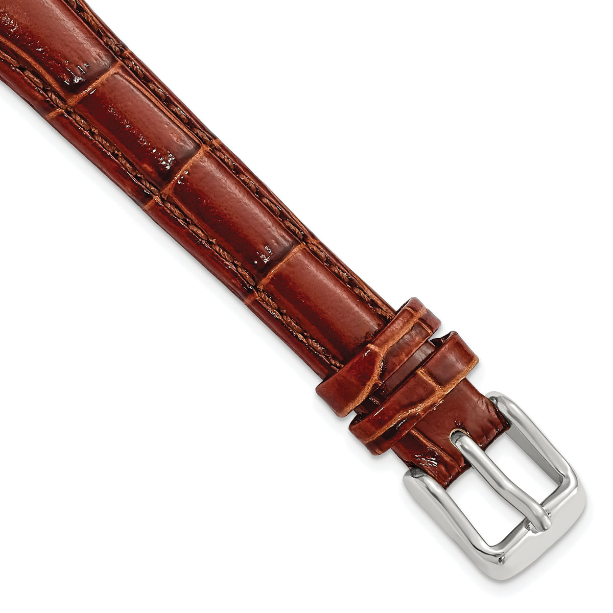 DeBeer 12mm Havana Crocodile Grain Chronograph Leather with Silver-tone Buckle 6.75 inch Watch Band