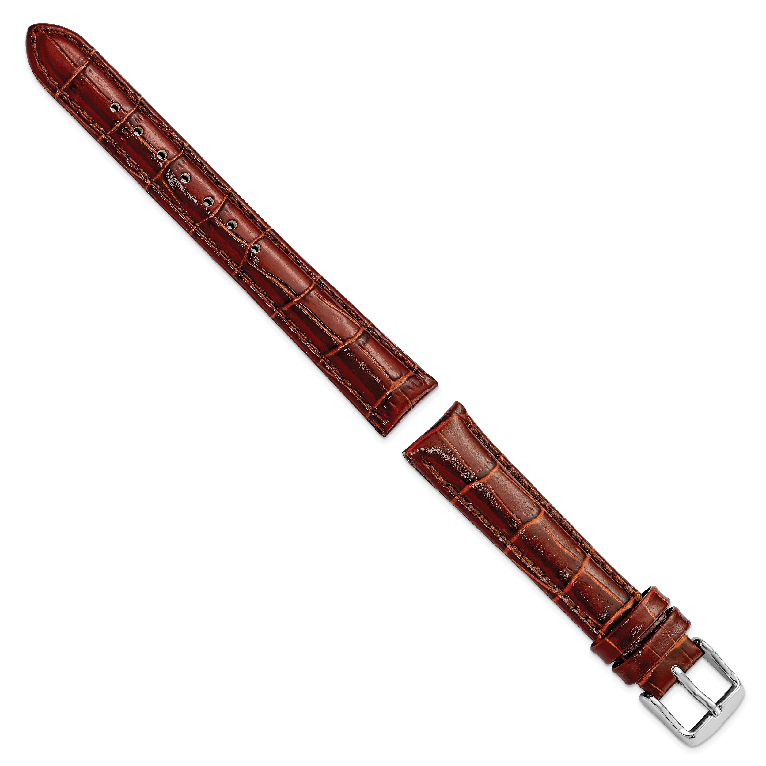 12mm Havana Crocodile Grain Chronograph Leather with Silver-tone Buckle 6.75 inch Watch Band