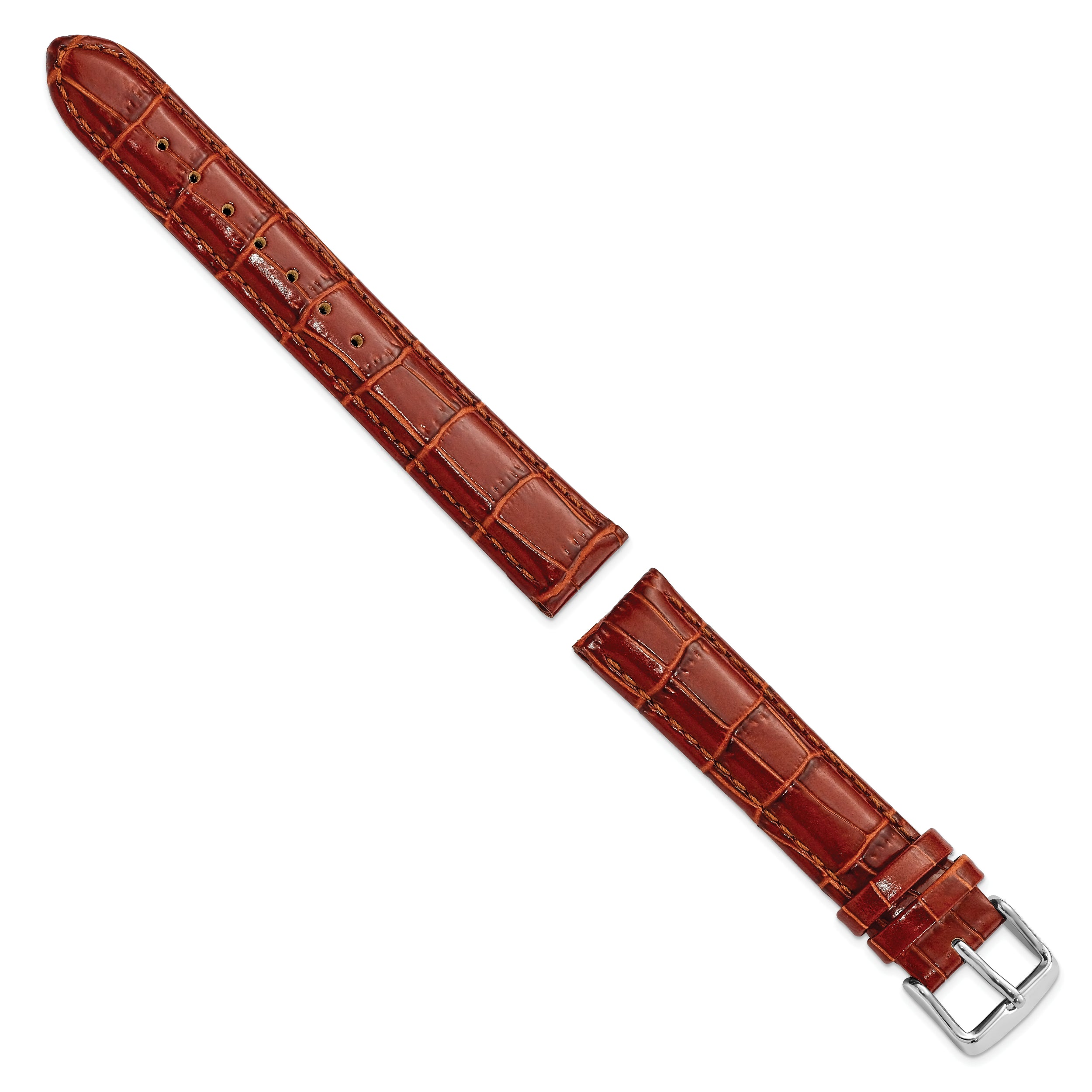 12mm Havana Crocodile Grain Chronograph Leather with Silver-tone Buckle 6.75 inch Watch Band