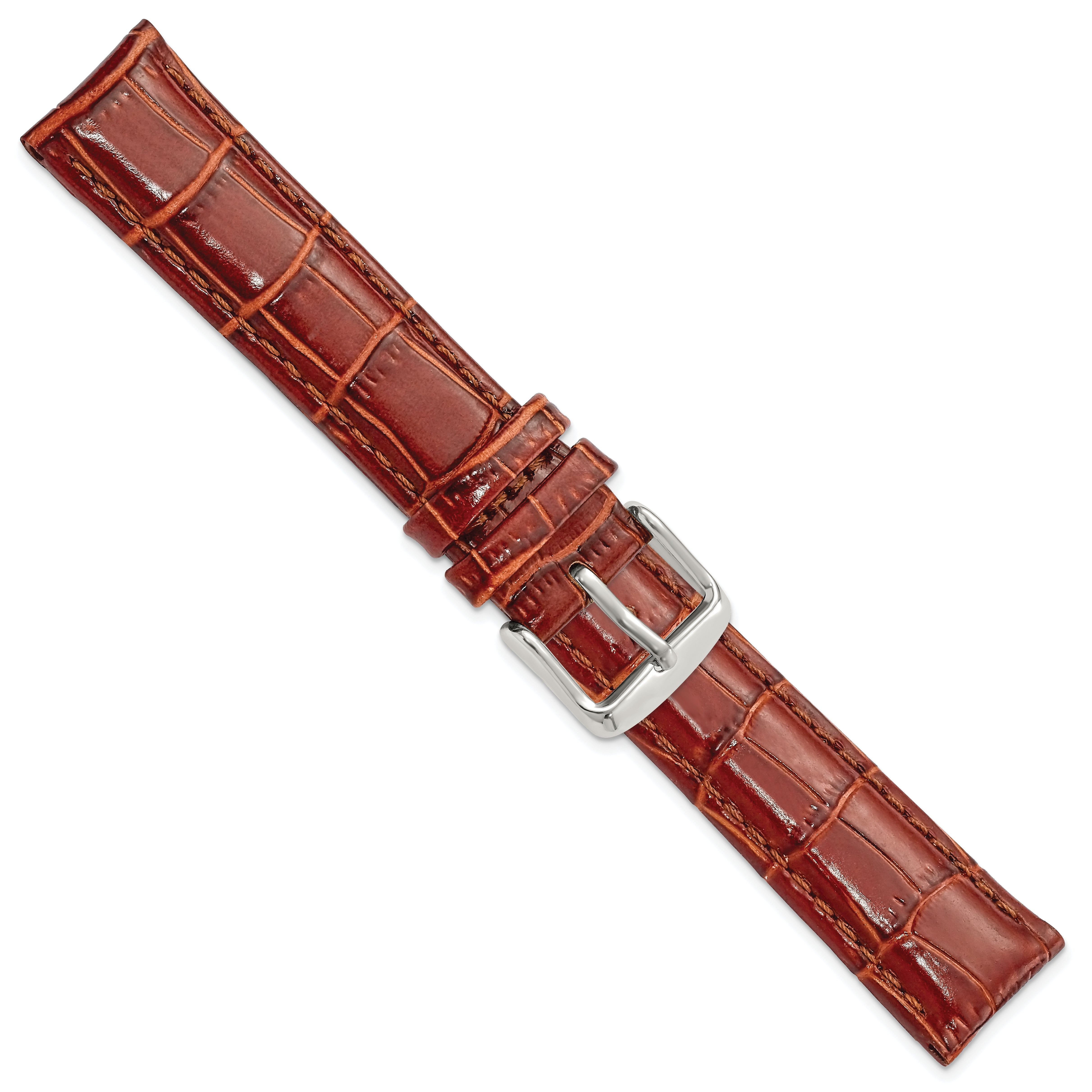 12mm Havana Crocodile Grain Chronograph Leather with Silver-tone Buckle 6.75 inch Watch Band