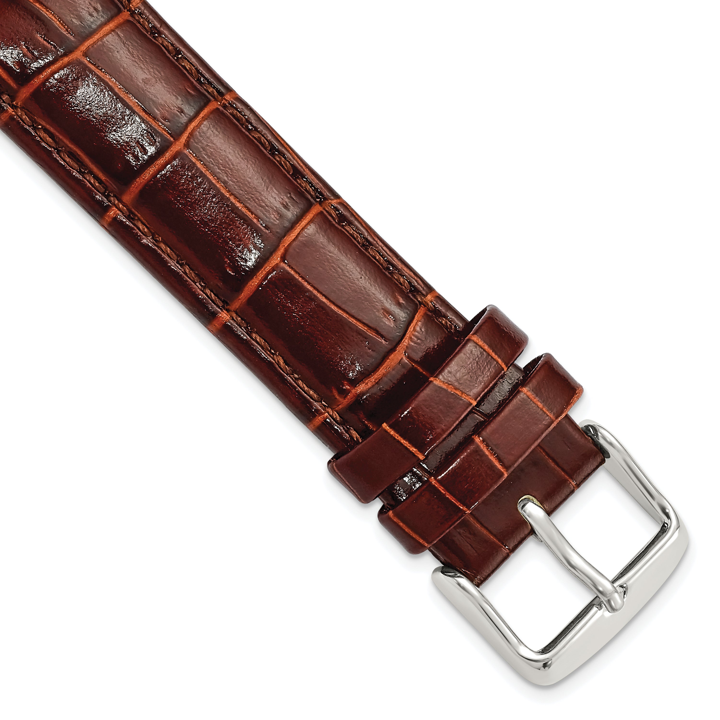 DeBeer 19mm Havana Crocodile Grain Chronograph Leather with Silver-tone Buckle 7.5 inch Watch Band