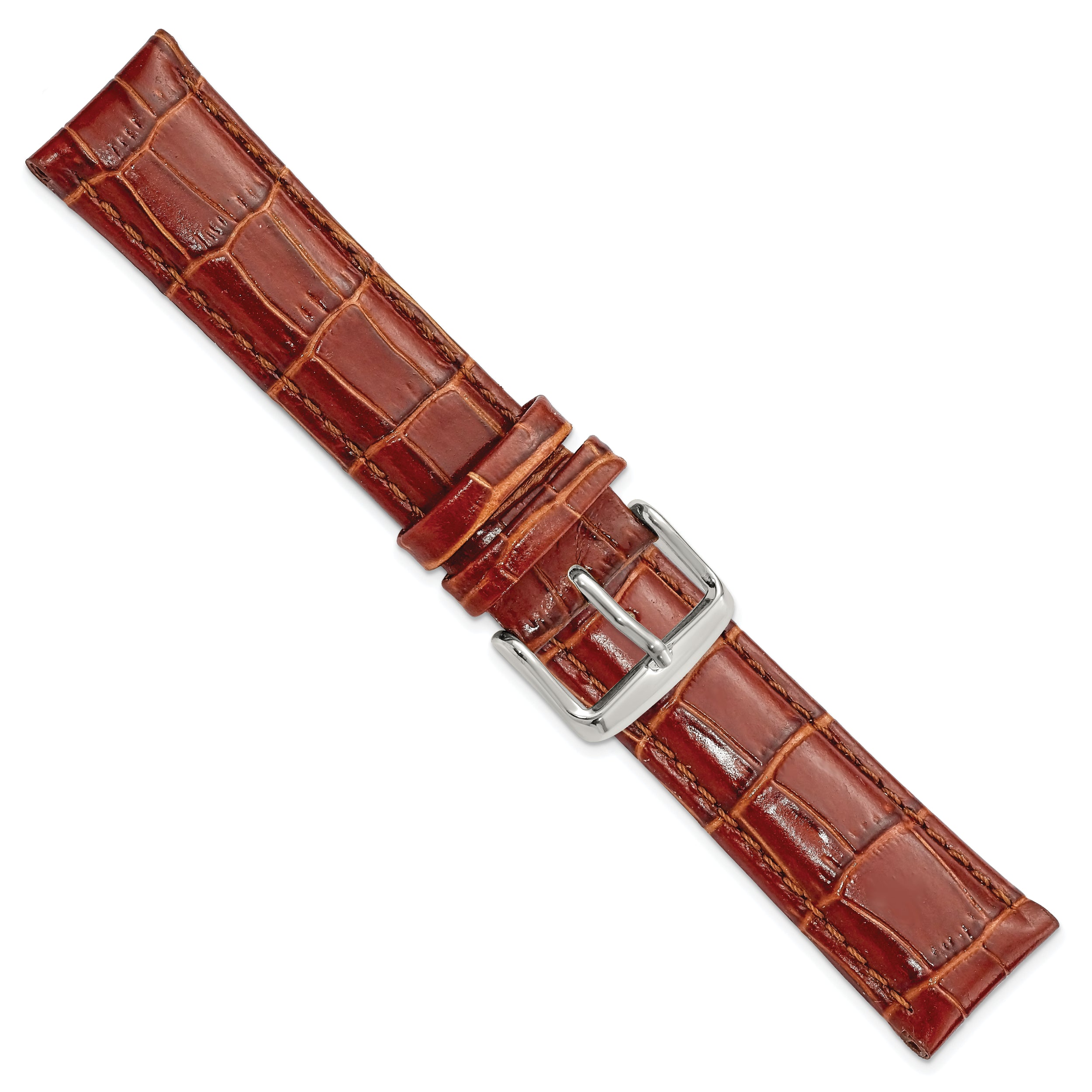 12mm Havana Crocodile Grain Chronograph Leather with Silver-tone Buckle 6.75 inch Watch Band