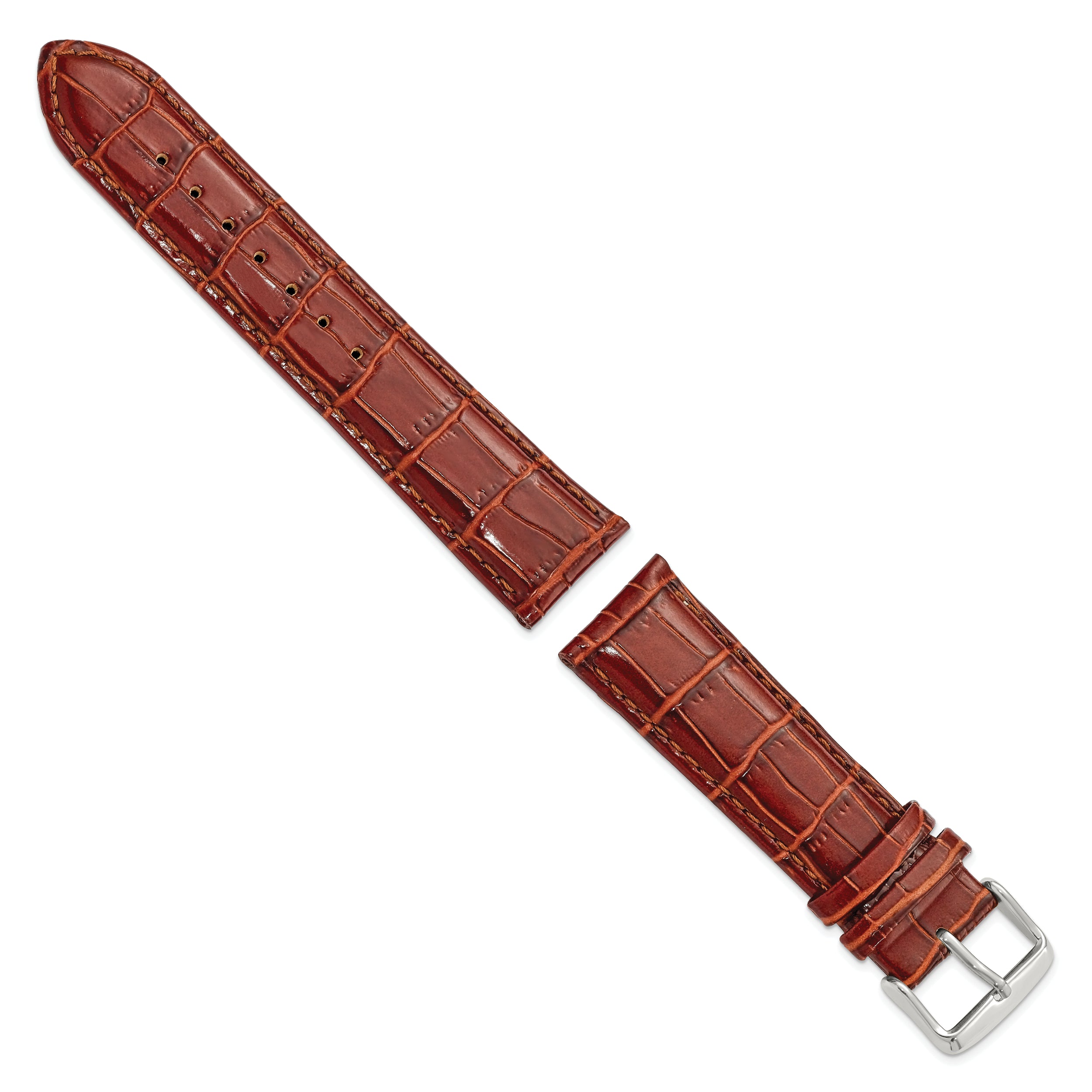 12mm Havana Crocodile Grain Chronograph Leather with Silver-tone Buckle 6.75 inch Watch Band