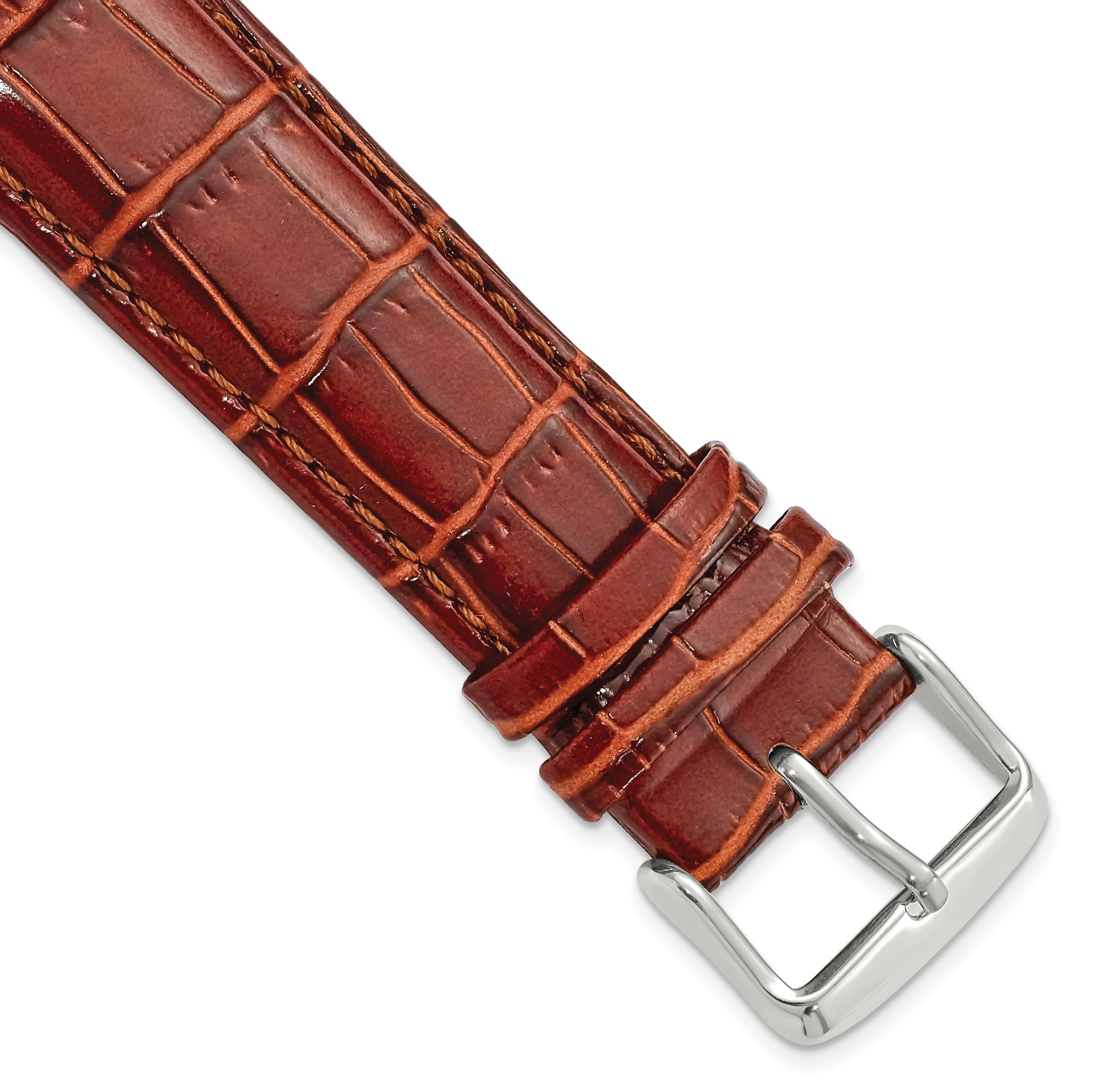 DeBeer 22mm Havana Crocodile Grain Chronograph Leather with Silver-tone Buckle 7.5 inch Watch Band