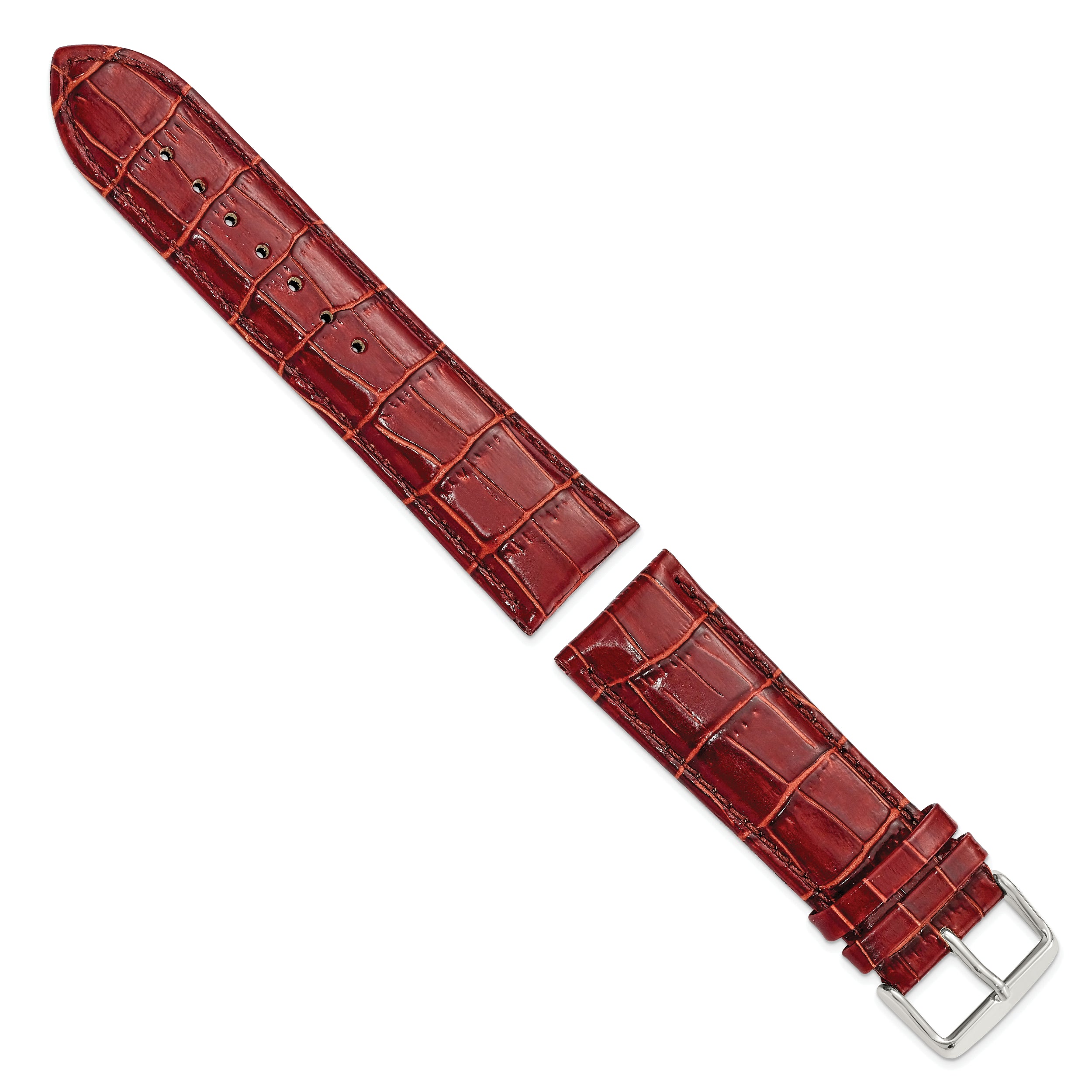 12mm Havana Crocodile Grain Chronograph Leather with Silver-tone Buckle 6.75 inch Watch Band