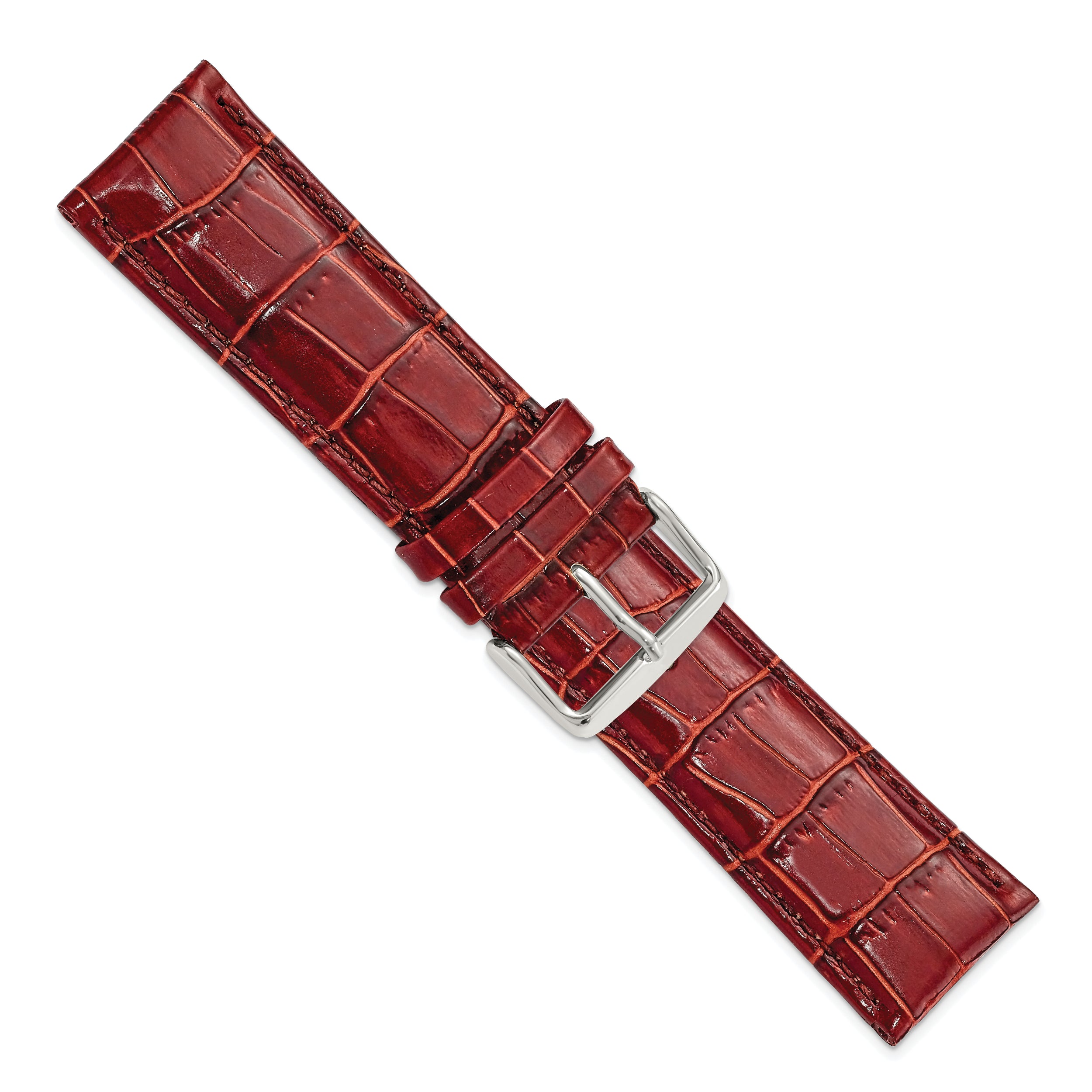 12mm Havana Crocodile Grain Chronograph Leather with Silver-tone Buckle 6.75 inch Watch Band