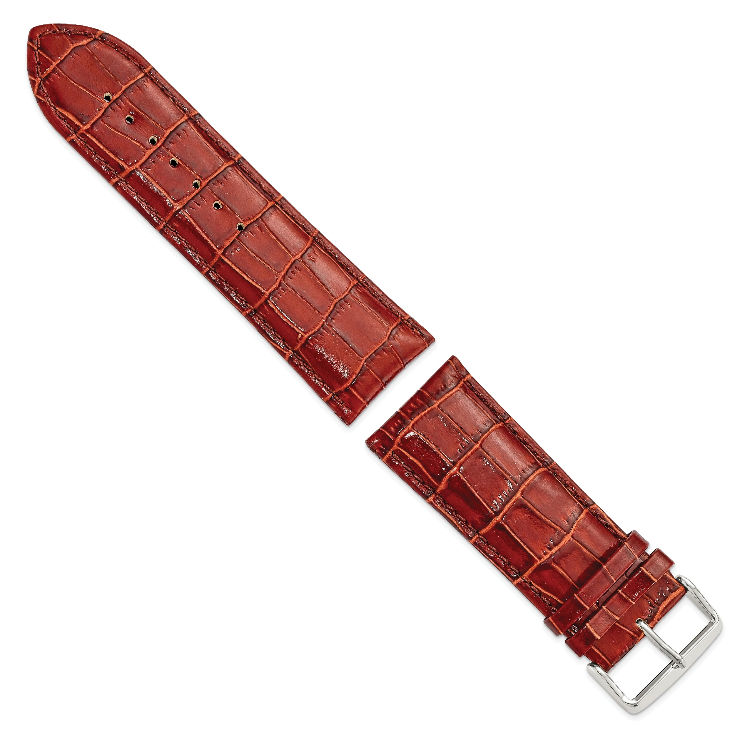 12mm Havana Crocodile Grain Chronograph Leather with Silver-tone Buckle 6.75 inch Watch Band